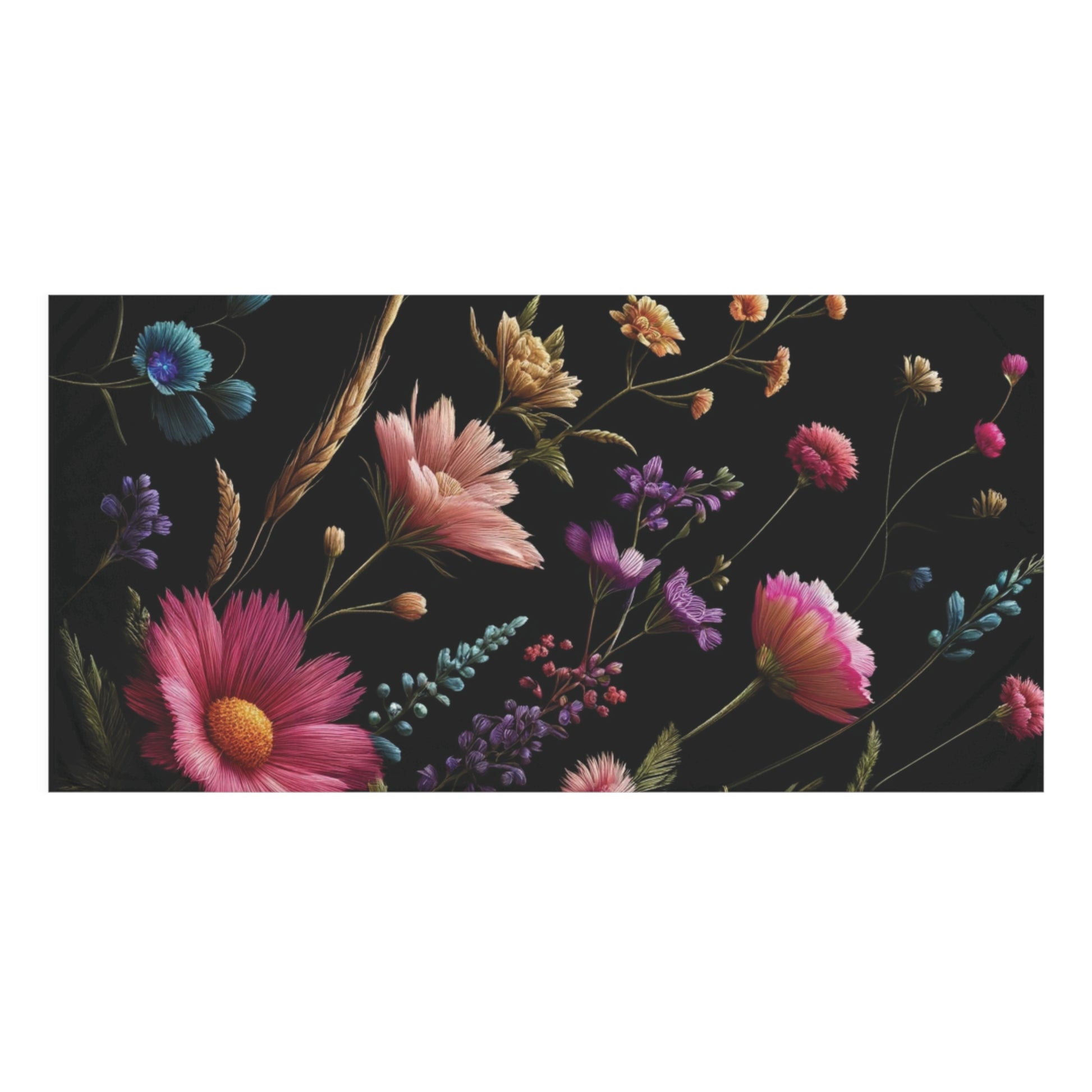 Black Cottage Core Meadow Towel Blooms Soft & Luxurious Mink-Cotton Towel 30x60 Elevate Your Bath Experience Vibrant Nature-Inspired Elegance Housewarming Gift.