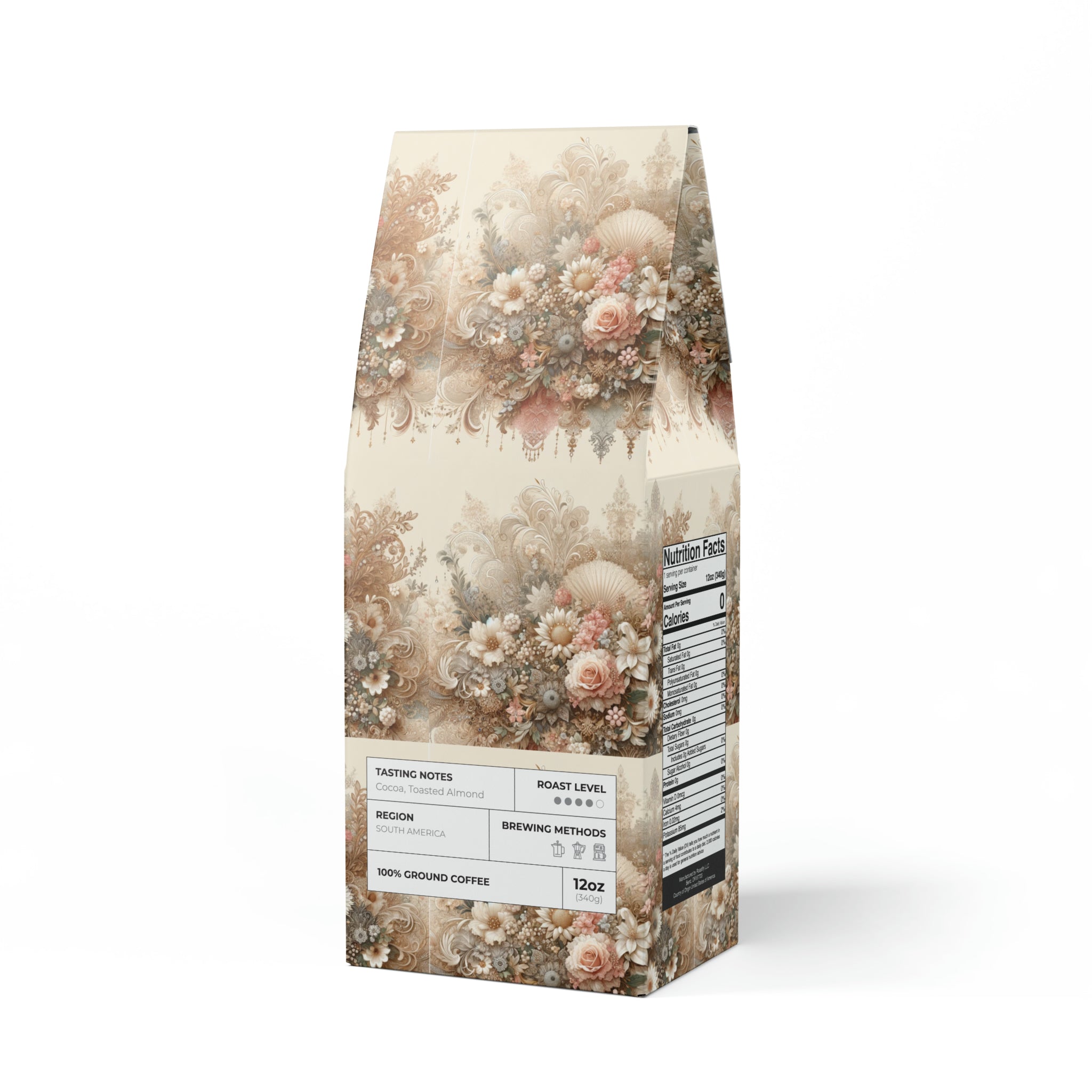 Elegant Vintage Lace Coffee Floral Symphony Serene Modern Cascades Blend Medium-Dark Roast Coffee Fun Design | Rich Aroma Smooth Taste for the Adventurous Spirit Climbing.