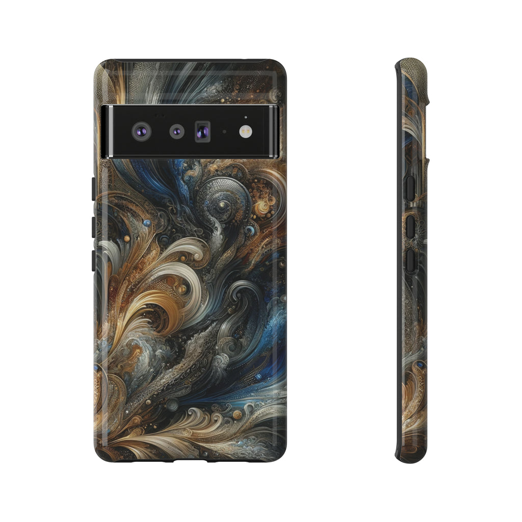 Gold and Navy Art Design Luxury Phone Tough Case Floral Elegant Durable Stylish for Modern Devices iPhone 15, Samsung iPhone Samsung Accessory Gift for Her.