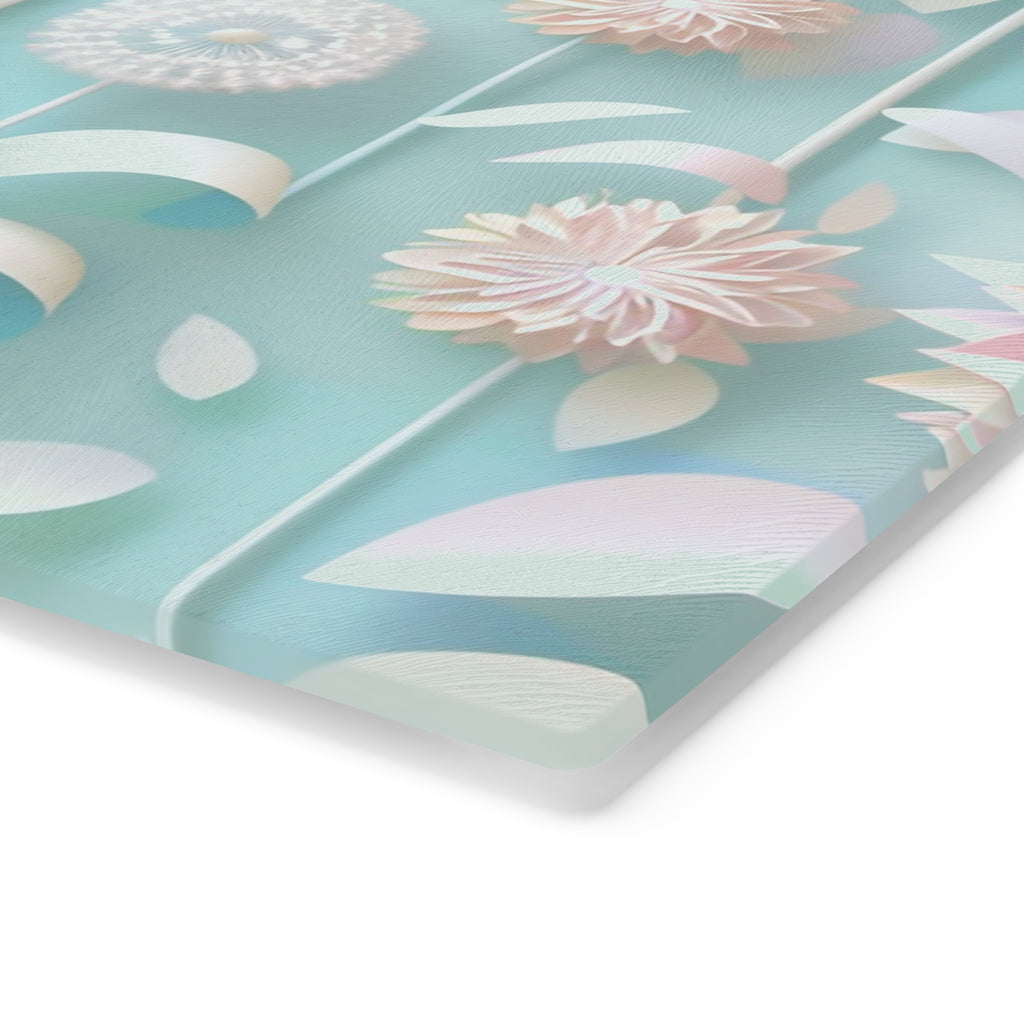 Pastel Floral Tempered Glass Cutting Board | Durable and Heat-Resistant | Non-Slip Feet for Stability | Scratch-Resistant Surface | Stylish Kitchen Decor & Gift