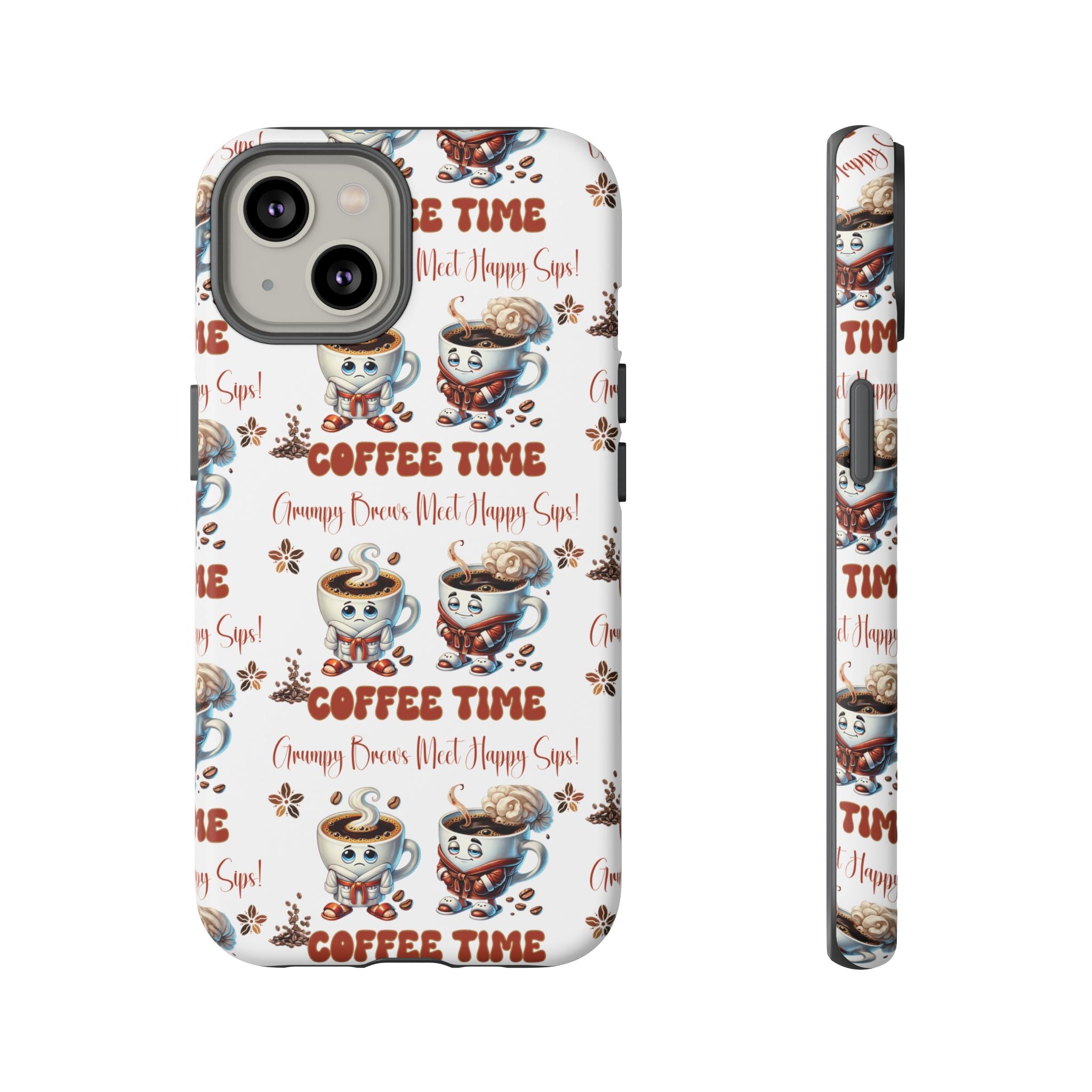 Grumpy Brews Meet Happy Sips Phone Case Compatible with iPhone, Samsung & Pixel | Fun, Durable Protection for Coffee Lovers | Unique Design, Shockproof & Scratch-Resistant Perfect for Coffee Lover - MRSBYVALLE
