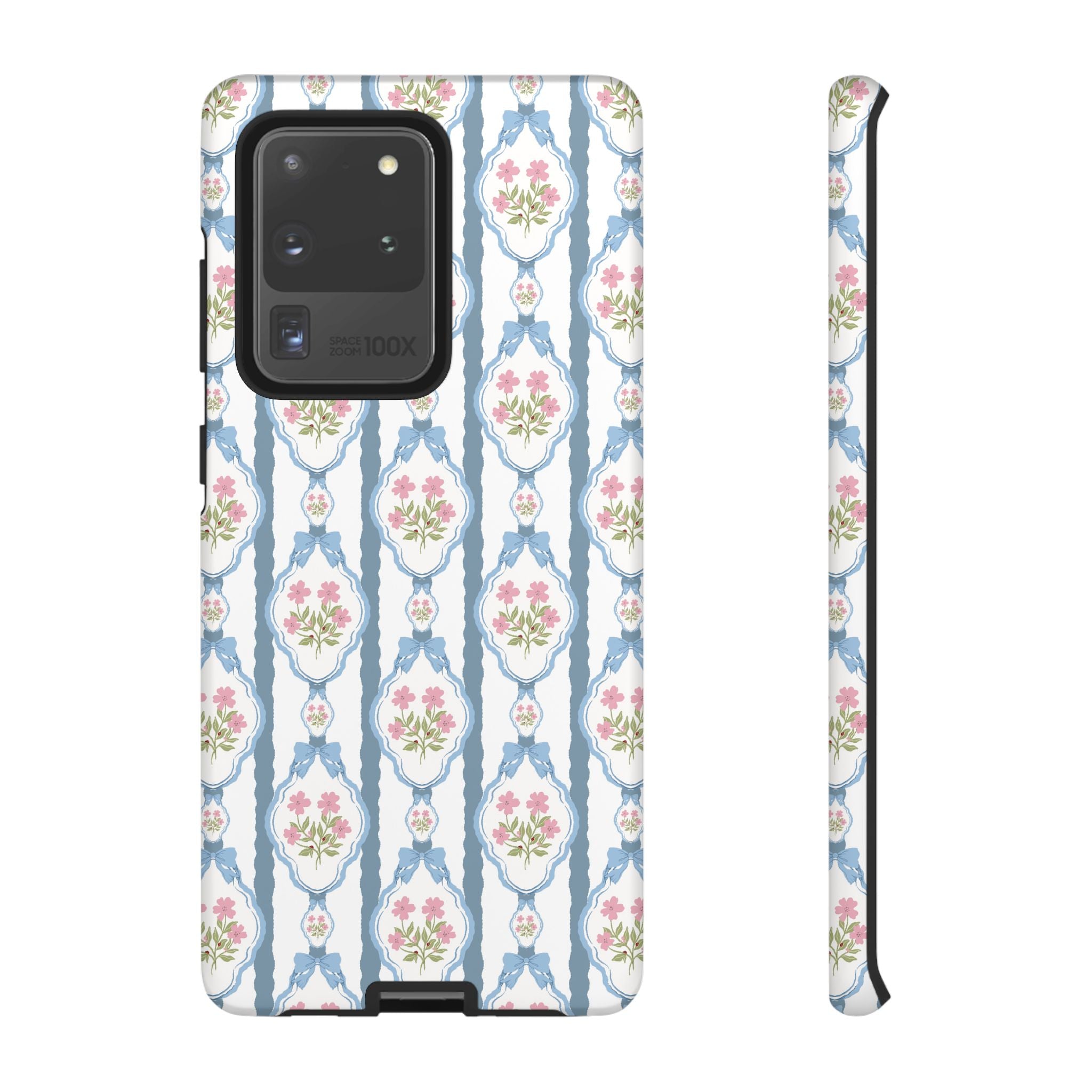 Vintage Blue and  Pink Bow Phone Case — 'Tough Cases' Romantic Floral Design