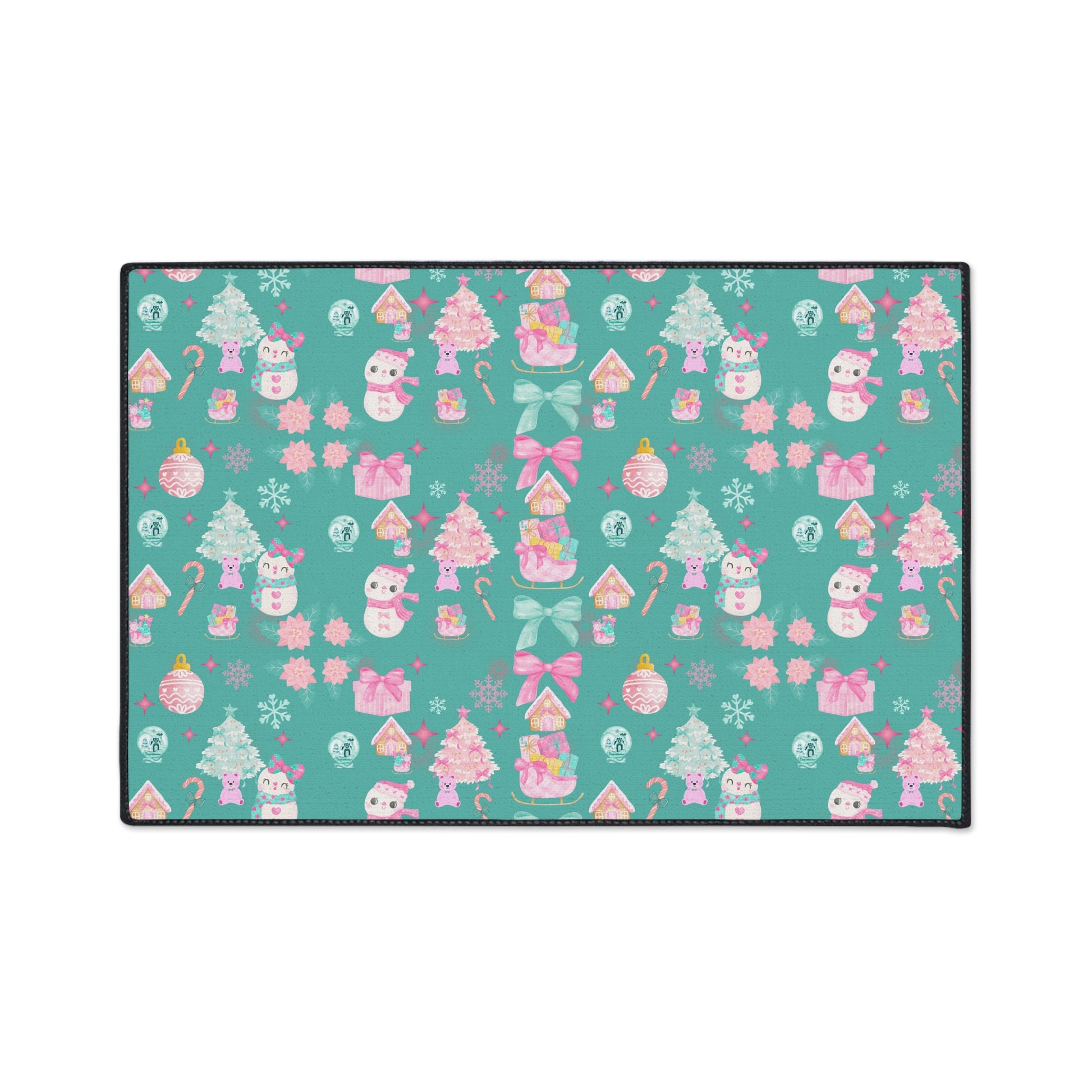 Merry and  Bright Rug Pink  Turquoise Christmas Magic for Your Floor! Fun Festive Non-Slip Holiday Mat in 4 Sizes, Cozy Colorful Decor Office