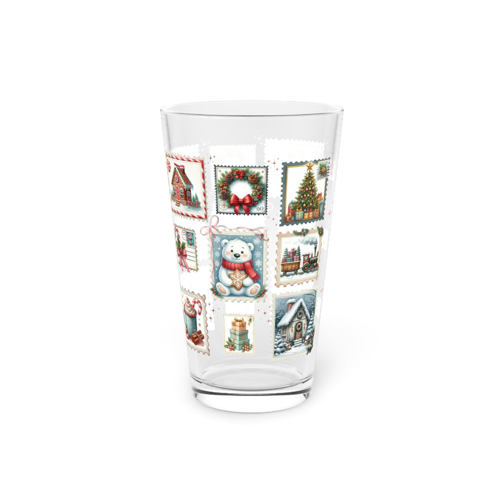 Christmas Postal Stamp Pint Glass Holiday Party 16oz
