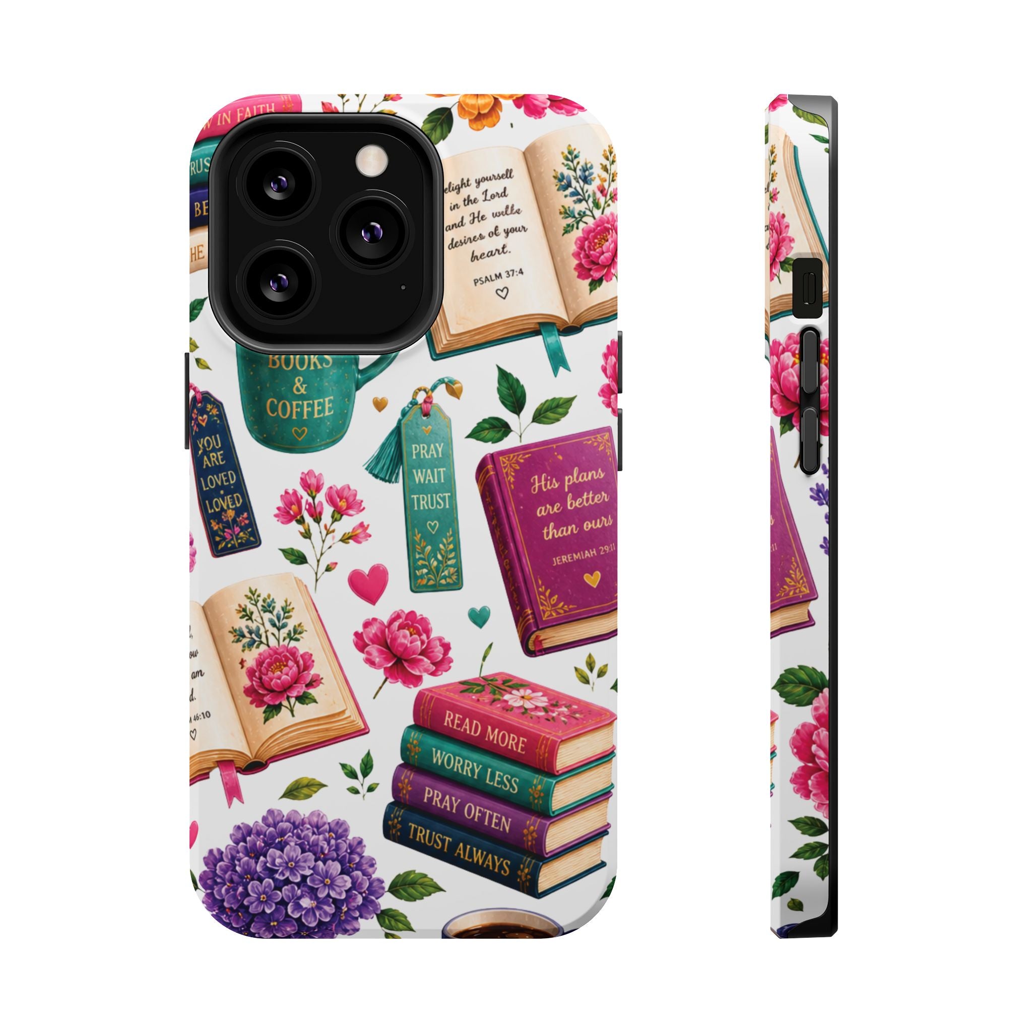 Christian Books & Coffee Phone Case — Magnetic Impact-Resistant Christian Gift