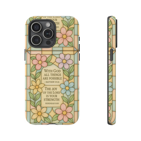 Pastel Stained Glass Bible Verse Phone Case Christian Affirmation Cover, Soft Geometric Design, iPhone Samsung Google, Faith Gift for Her Bible Verse or Affirmation | Protective, Inspirational Gift for Christians