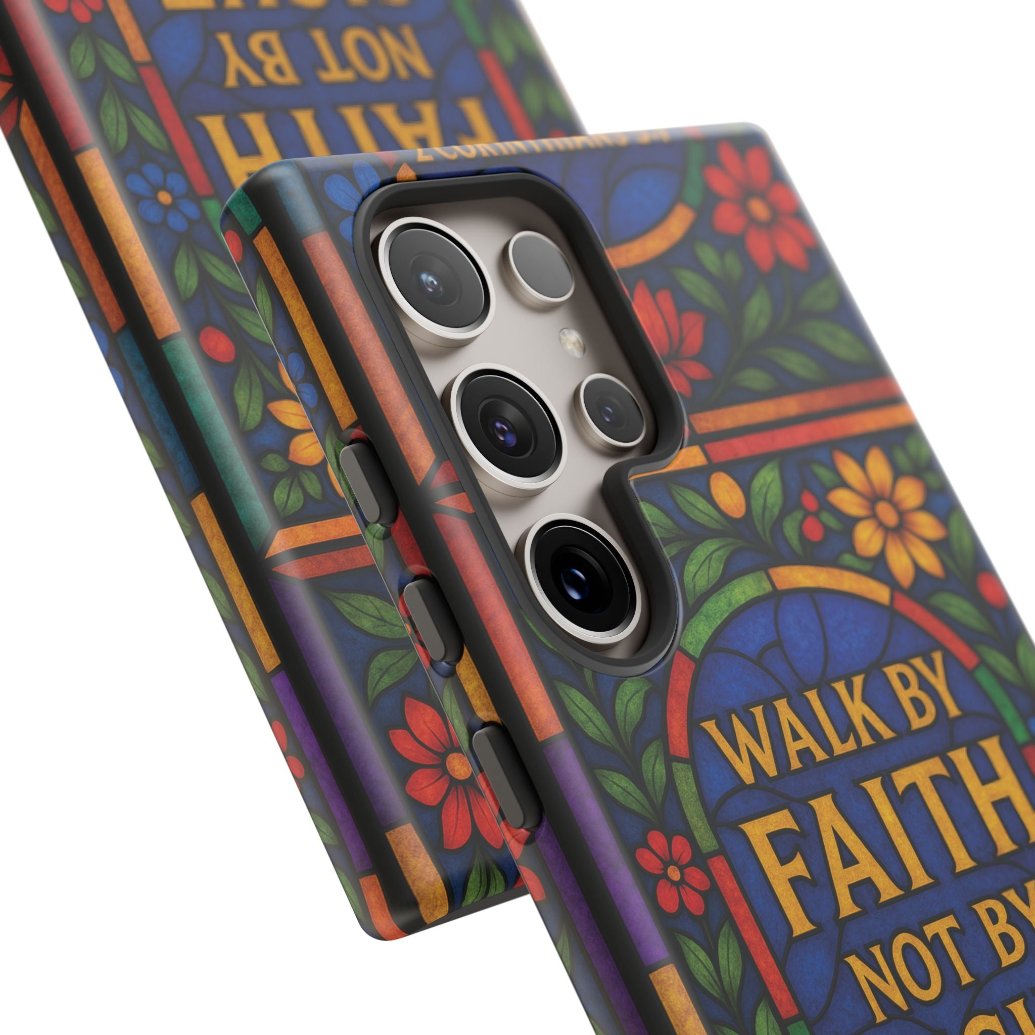 Walk by Faith Stain Glass Illusion Everywhere Christian Tough Phone Case with Bible Verse or Affirmation  Protective, Inspirational Gift for Christians
