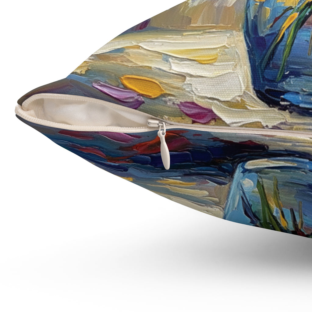 Luxury Floral Oil Painting Illusion Pillow — Decorative Square Throw Pillow