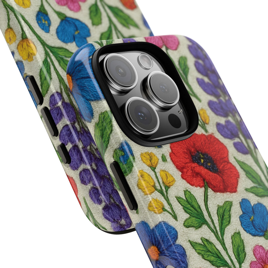 Bright 3D Illusion Wildflower Phone Case Cute Floral Design in Red, Pink, Blue – Aesthetic Protective Case for iPhone and  Android