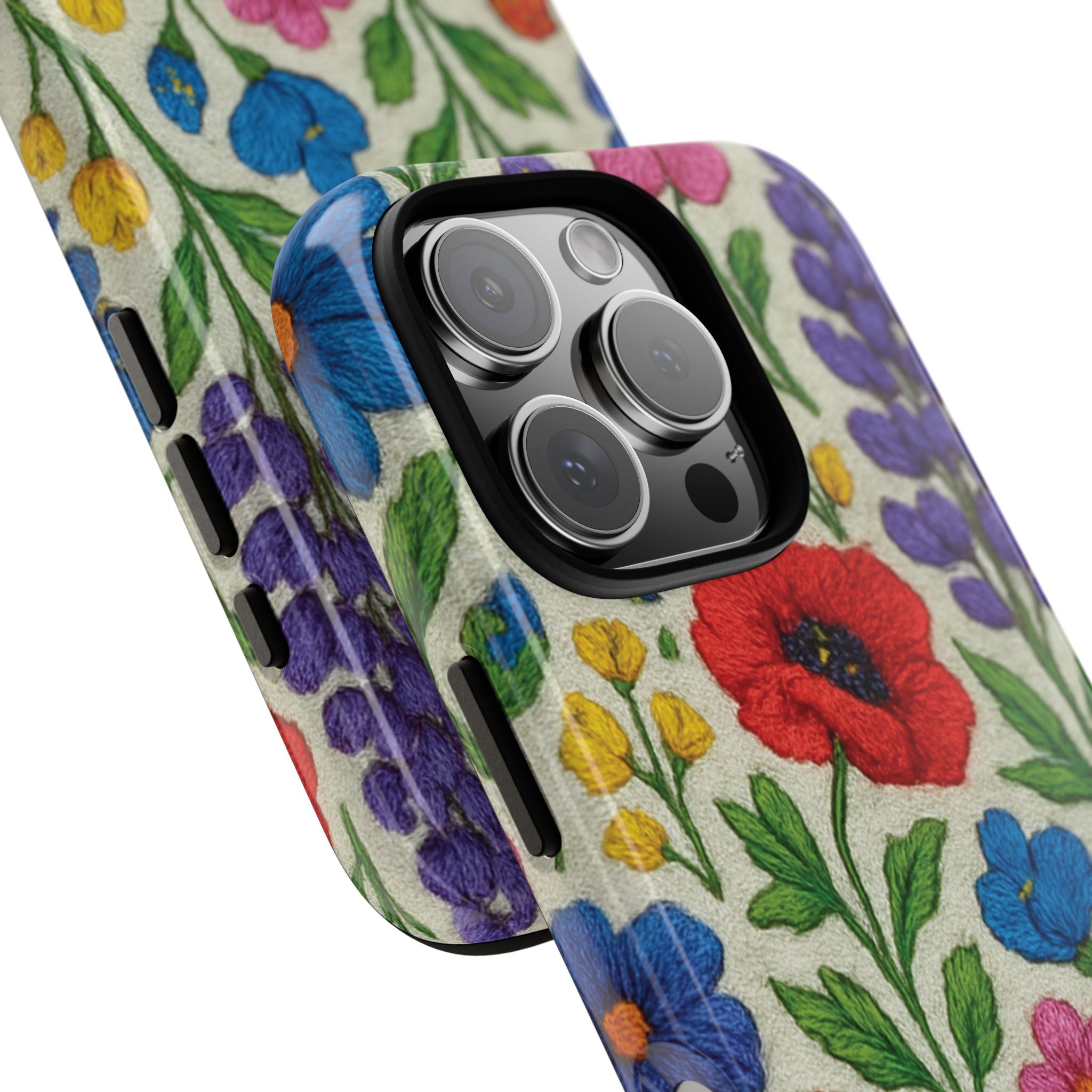 Bright 3D Illusion Wildflower Phone Case Cute Floral Design in Red, Pink, Blue – Aesthetic Protective Case for iPhone and  Android