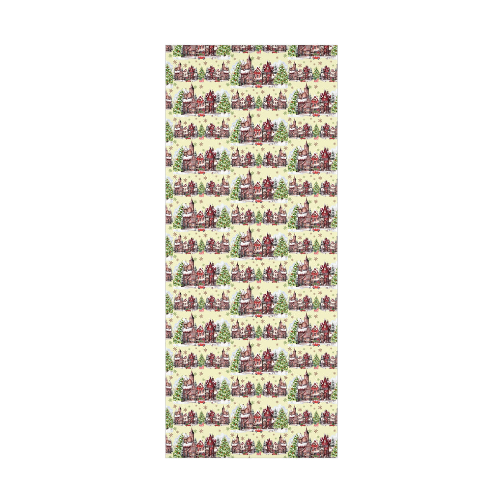 Christmas Village Wrapping Paper Whimsical Winter Wonderland with Pastel Trees, Snowflakes, and Festive Gifts Perfect for a Magical Holiday Season in Matte/Satin, All Occasion - MRSBYVALLE