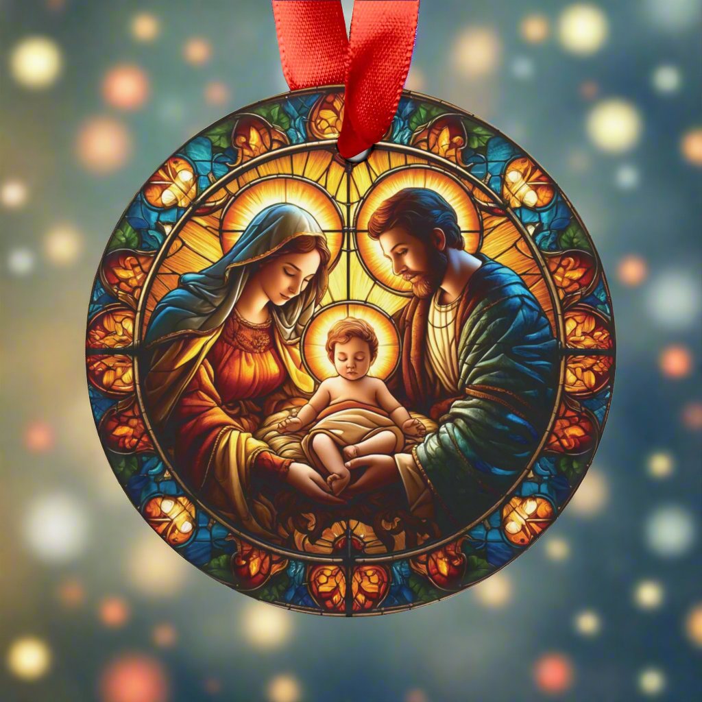 3D-Stained Glass Illusion Holy Family Nativity Acrylic Ornament Realistic Religious Christmas Decor, Beautiful Nativity Scene, Perfect for Tree Decoration and Holiday Gifts - MRSBYVALLE