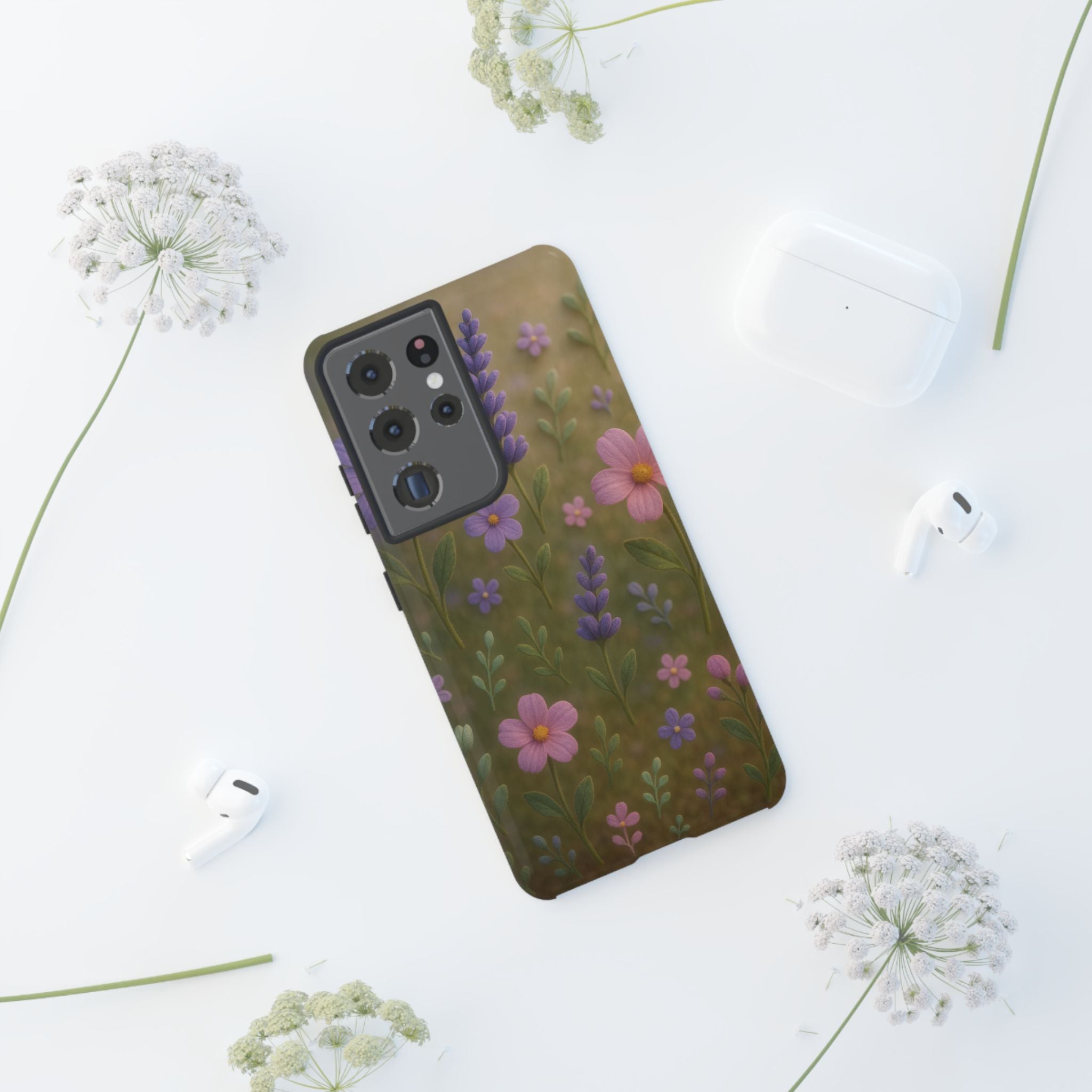 Pastel Flowers 3D Illusion Wildflower Phone Case Cute Pastel Floral Design in Lavender, Pink, Mint Green Aesthetic Protective Case for iPhone and  Android