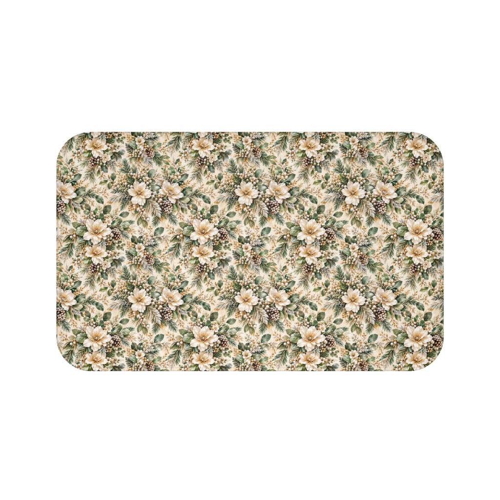 Sage Green & Champagne Floral Memory Foam Bath Mat