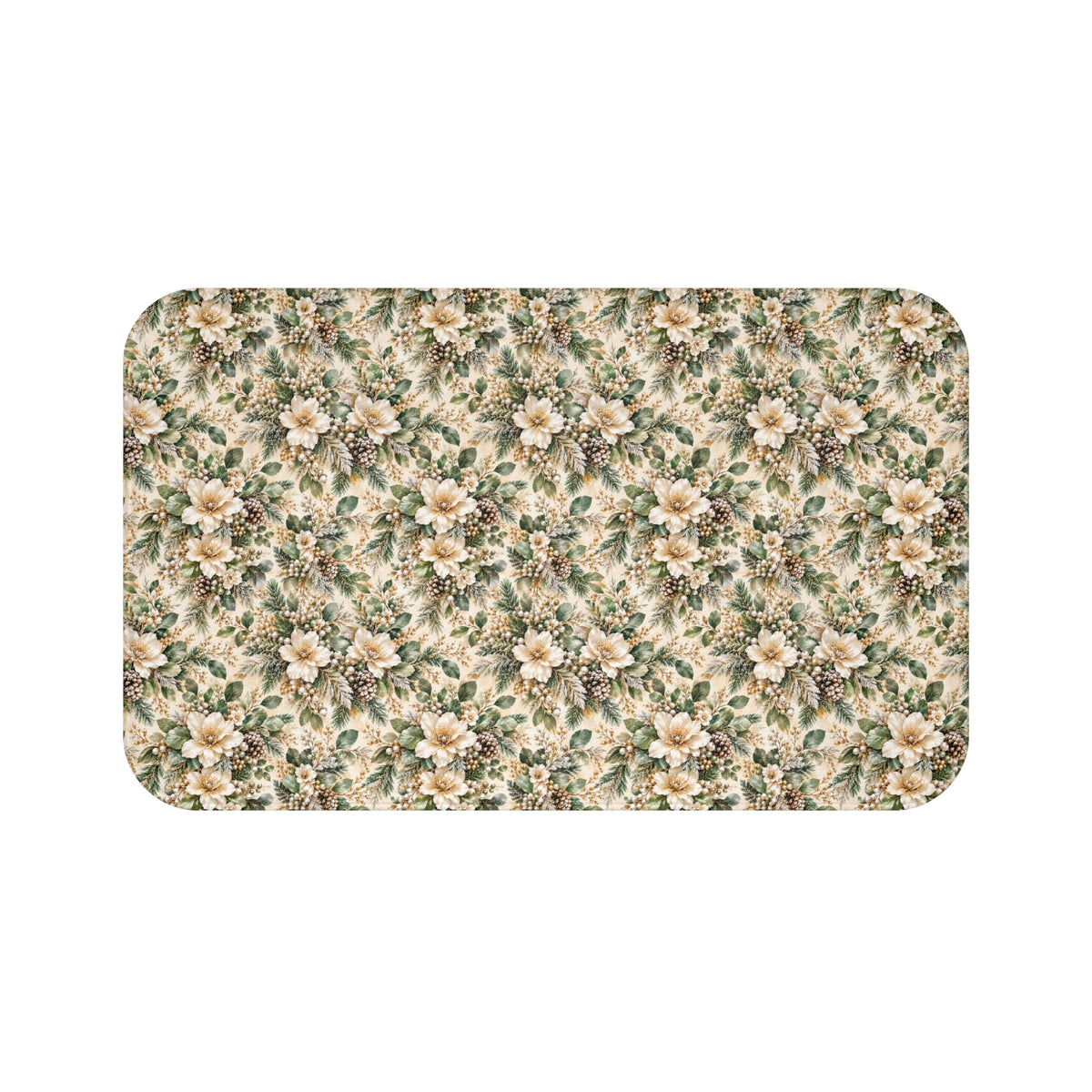 Sage Green & Champagne Floral Memory Foam Bath Mat