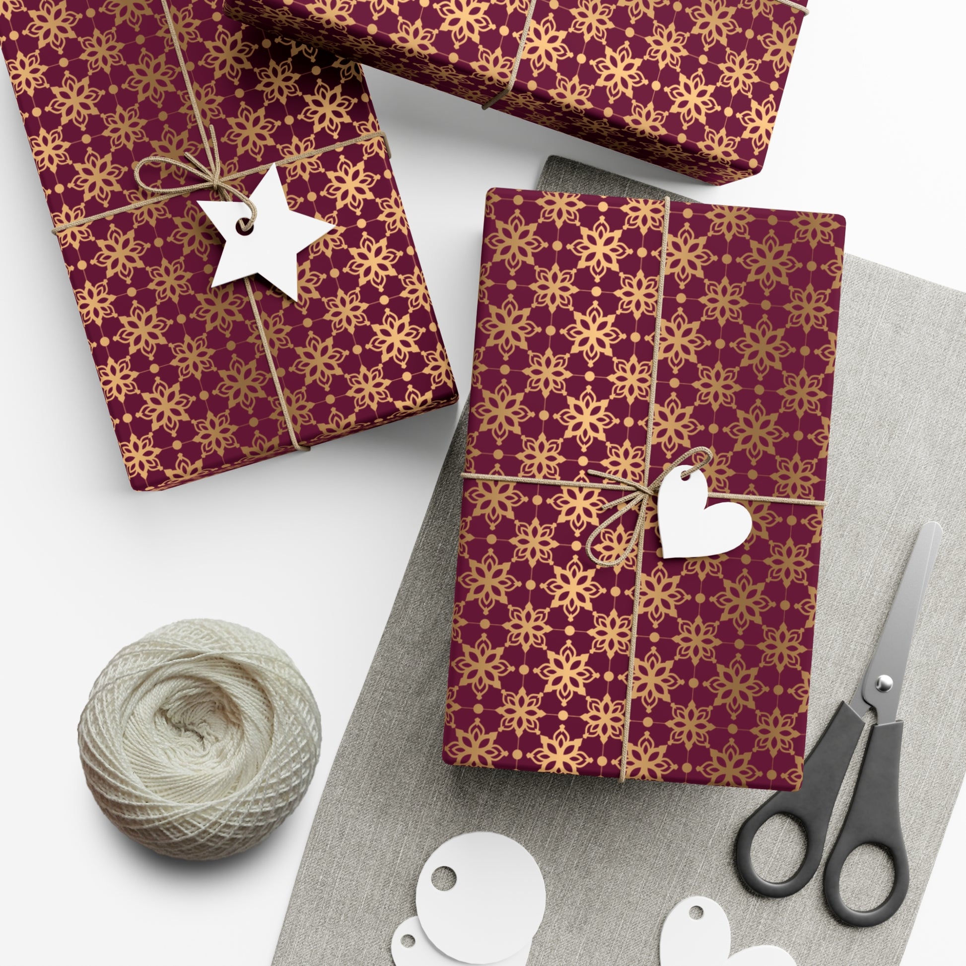 Elegant Luxuries Burgundy Wrapping Paper with Gold Accents Perfect for Christmas Gifts, Weddings, & Special Occasions Premium Quality Gift Wrap for Luxurious Presentation - MRSBYVALLE
