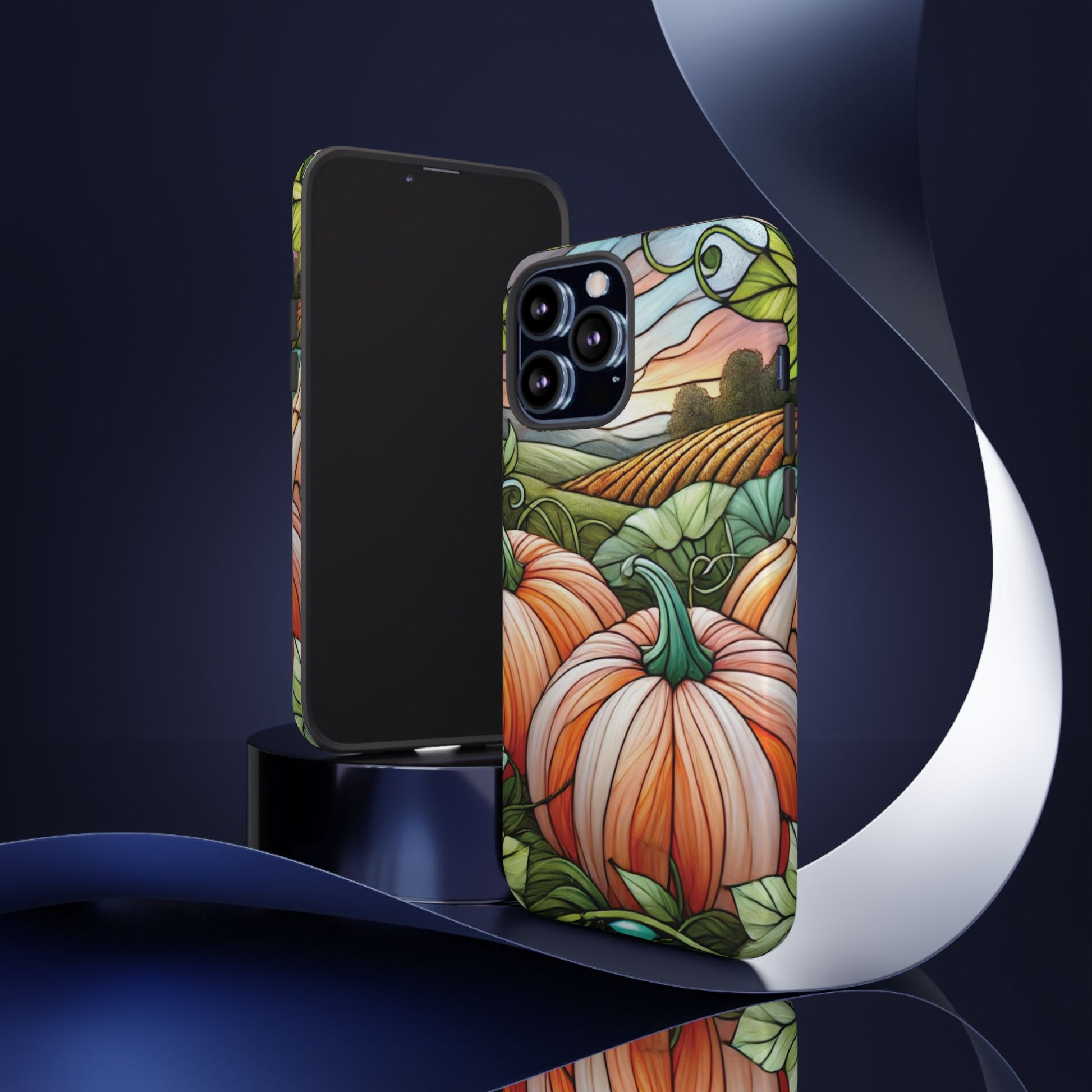 Pumpkins Phone Case Fall Faux Stained-Glass Thanksgiving Cover Pumpkin Lovers Gift for Galaxy S 24 23 22 21 Pixel 5 6 7 8 iPhone 17 , 16 15 14 13 12 Samsung iPhone Samsung Gift for Her