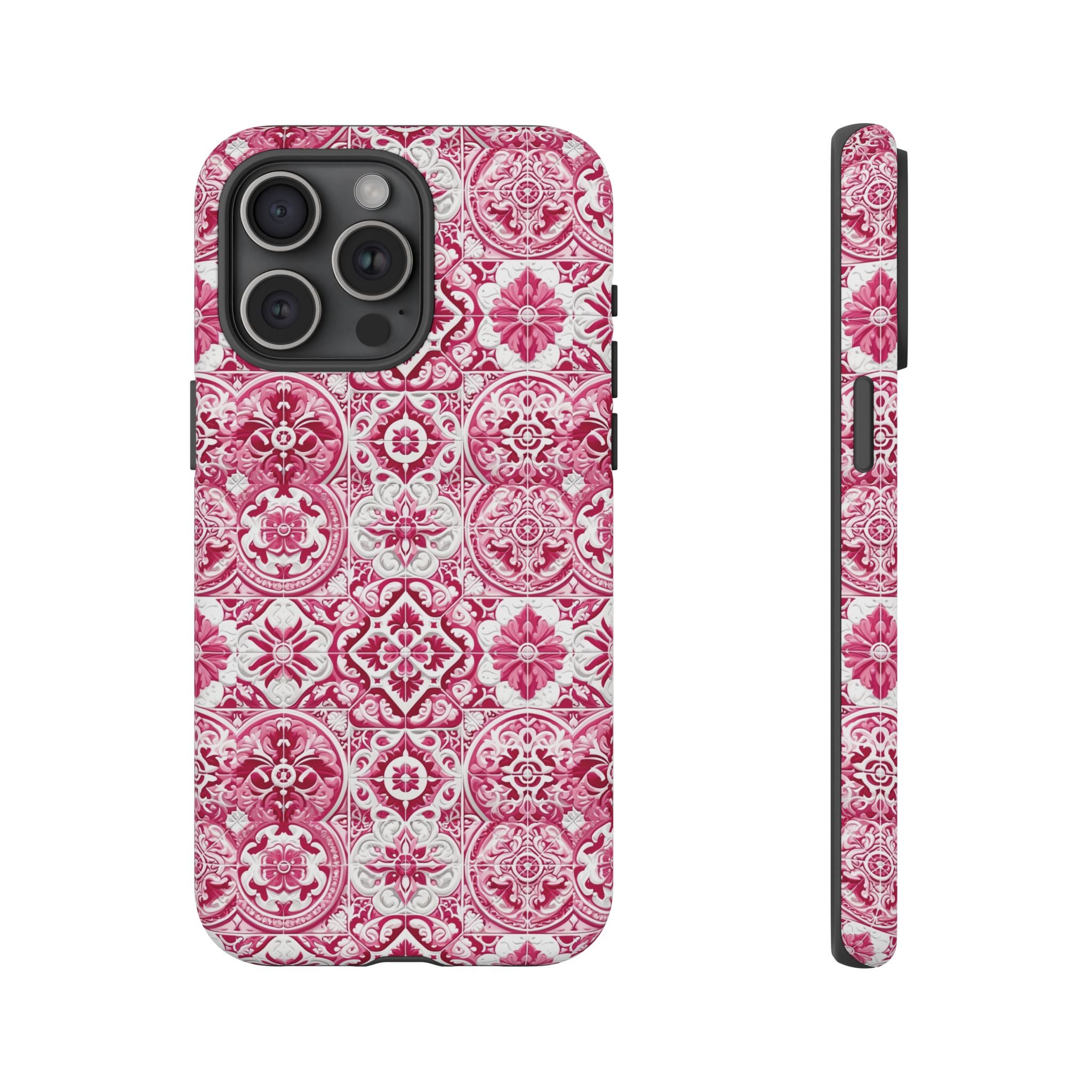 Pink and White Mediterranean Tile Design Phone Case - Stylish, Protective Cover for All Models Gift for Mom Accessory Gift for Her