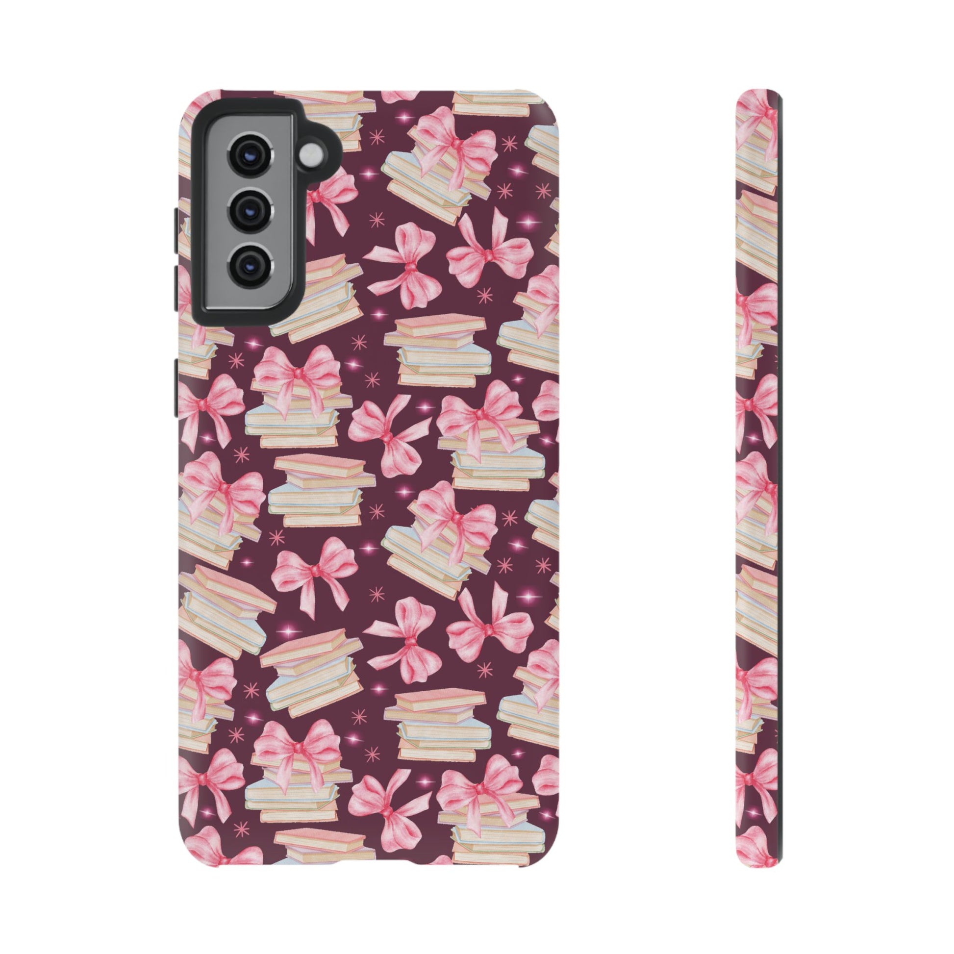 Coquette Pink Bows & Books Phone Case for iPhone 17 and Samsung, Pixel | Stylish Protective Cover Gift for Her Perfect for Floral Lover