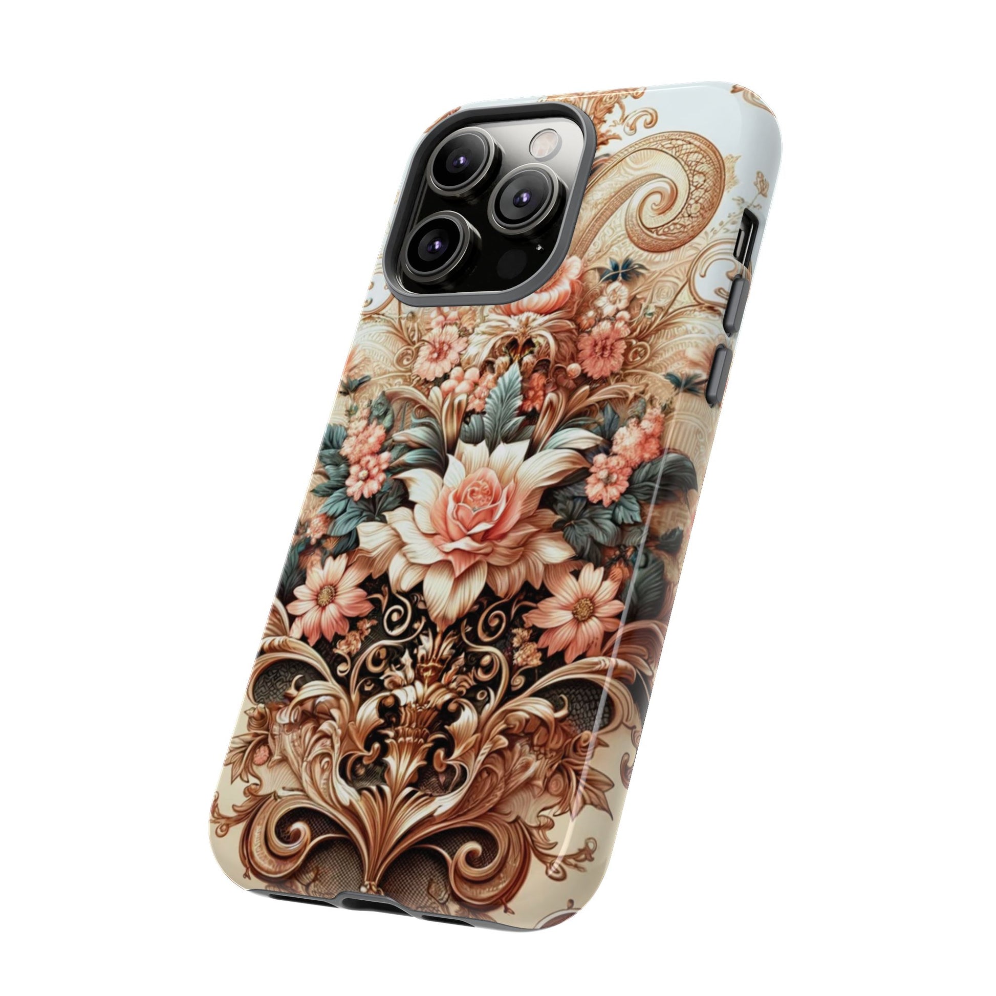 Gold Design Luxury Phone Tough Case Floral Elegant Durable Stylish for Modern Devices iPhone 17, 16, 15, Samsung iPhone Samsung Accessory Gift for Her