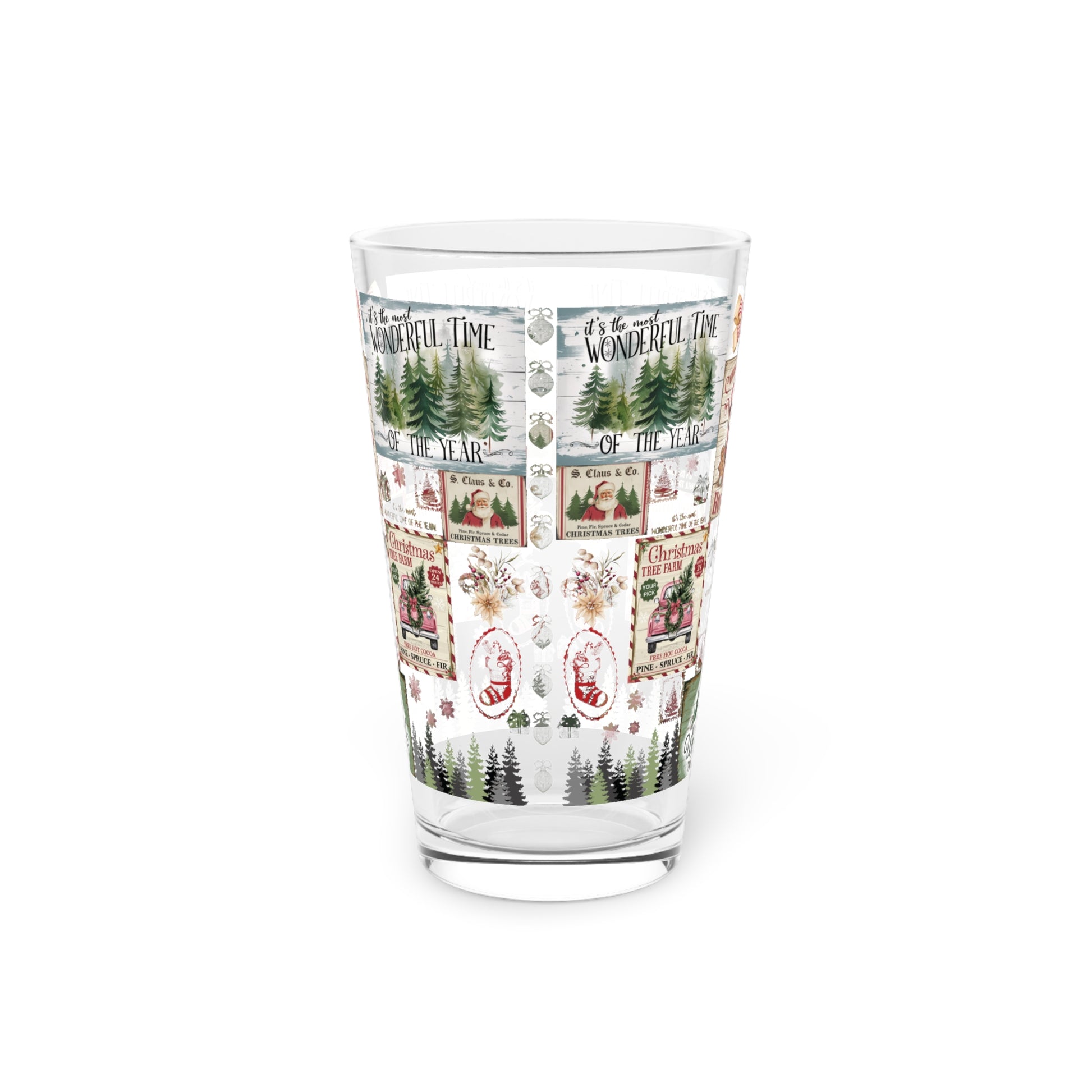 Vintage Christmas Stamps 16oz Pint Glass – Festive Holiday Drinkware, Perfect for Eggnog and More! Unique Gift for Christmas Celebrations Home Decor  Perfect for Parties - MRSBYVALLE