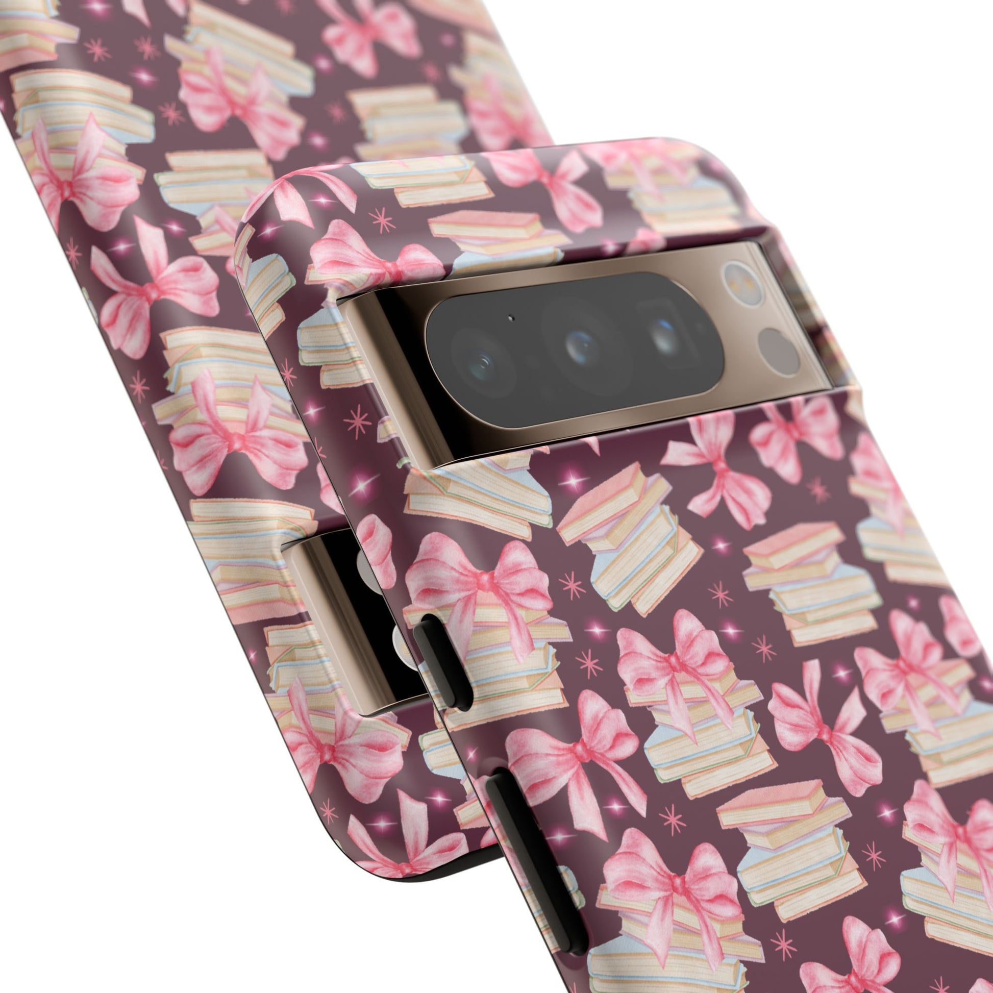 Coquette Pink Bows & Books Phone Case for iPhone 16 15 14 13 12  21 23 Samsung, and Pixel | Stylish Protective Cover Gift for Her Perfect for Floral Lover