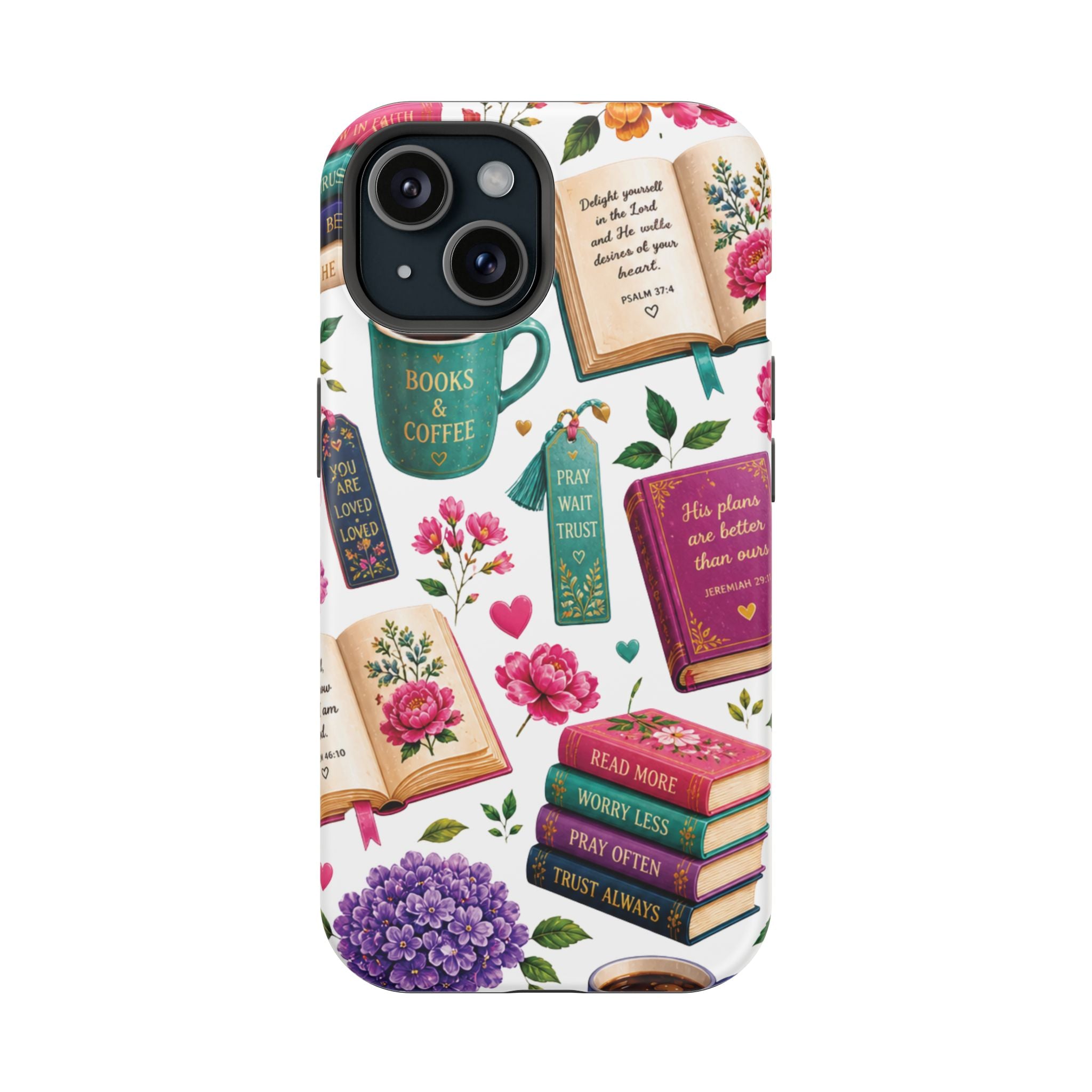 Christian Books & Coffee Phone Case — Magnetic Impact-Resistant Christian Gift