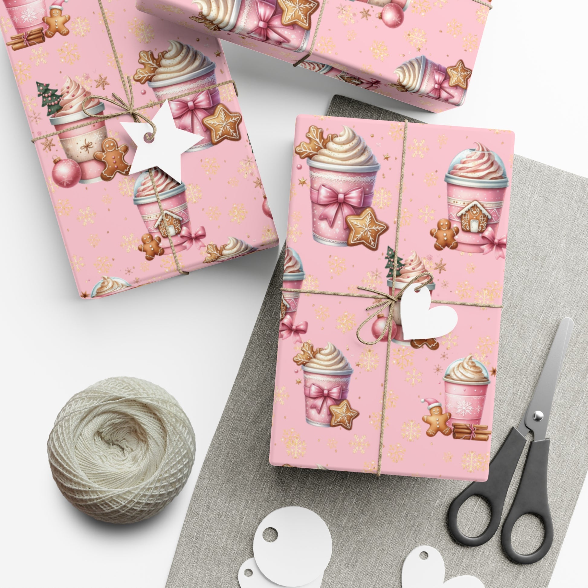Whimsical Pink Gingerbread People with Coffee Delights Wrapping Paper Festive, Playful, and Perfect for Adding a Sweet Touch to Your Holiday Gifts Moms - MRSBYVALLE