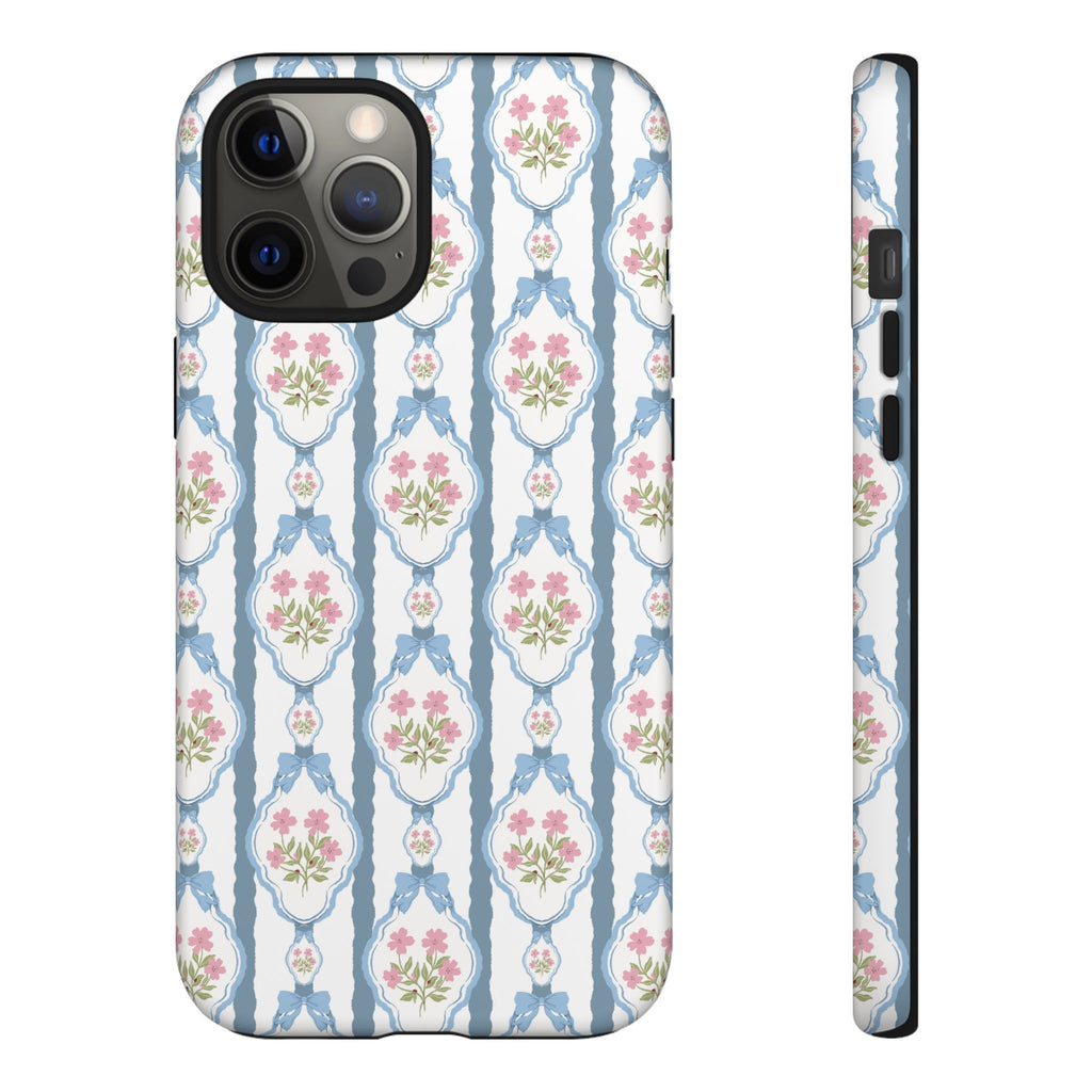 Coque de téléphone Vintage Nœud Bleu et Rose — Motif floral romantique « Tough Cases »