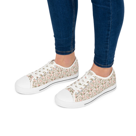 Pink Floral Women's Low Top Sneakers Breathable Polyester Canvas, Lightweight Stylish Floral Pastel Design, Comfortable All-Day Wear, Perfect for Walking and Everyday Activities - MRSBYVALLE