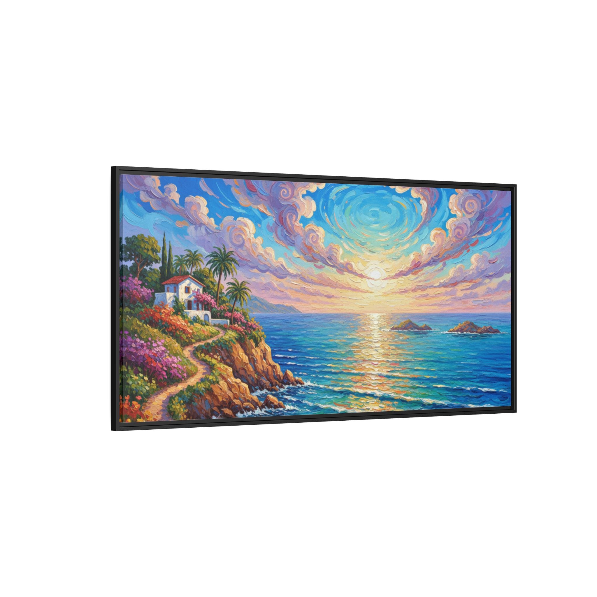 Toile imprimée florale océanique | Décoration murale colorée et lumineuse de paysage marin, œuvre d'art de bureau encadrée et mate