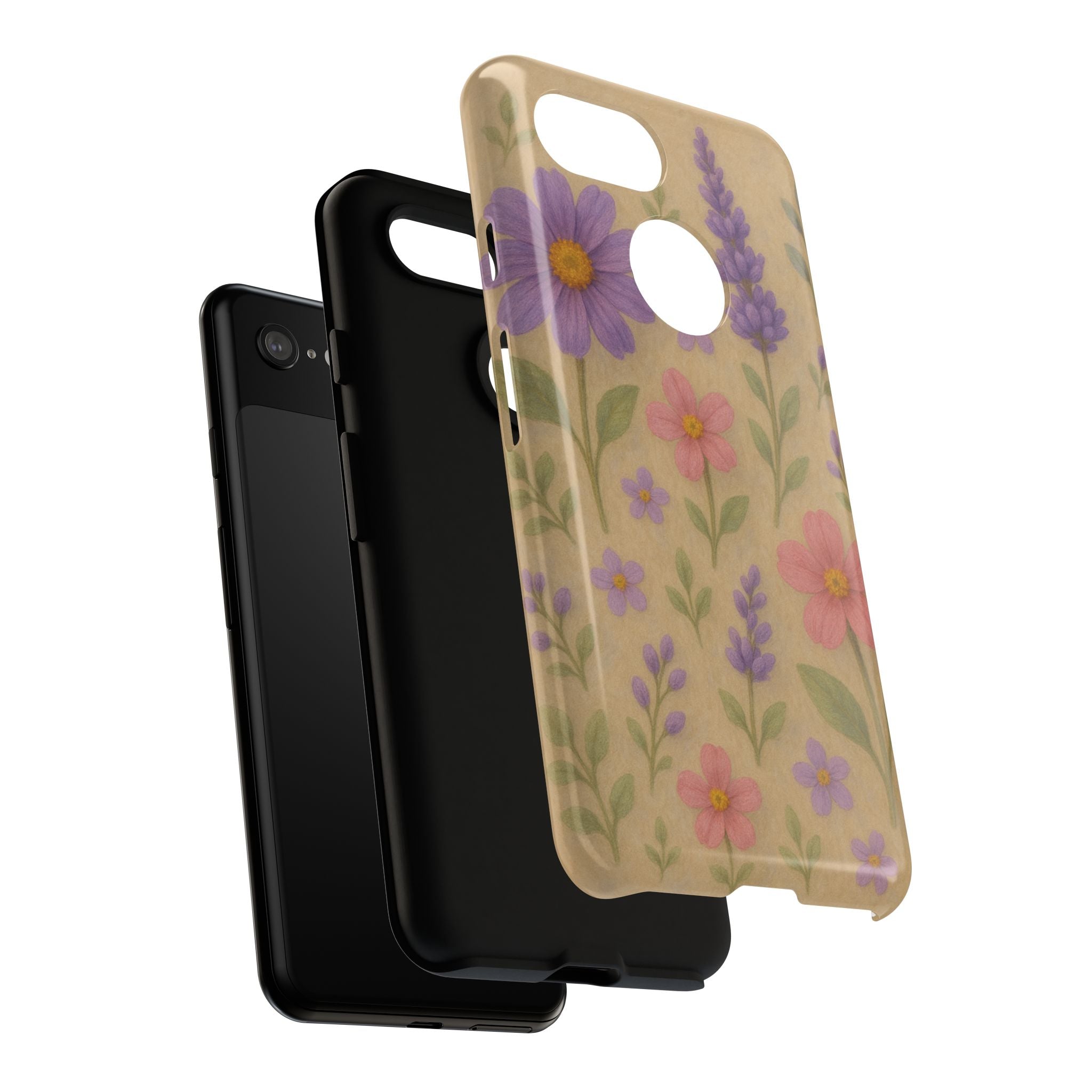 3D Illusion Wildflower Phone Case Cute Pastel Floral Design in Lavender, Pink, Mint Green – Aesthetic Protective Case for iPhone and  Android
