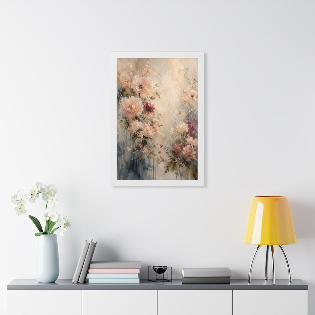 Soft Watercolor Peonies Framed Vertical Poster | Floral Wall Art