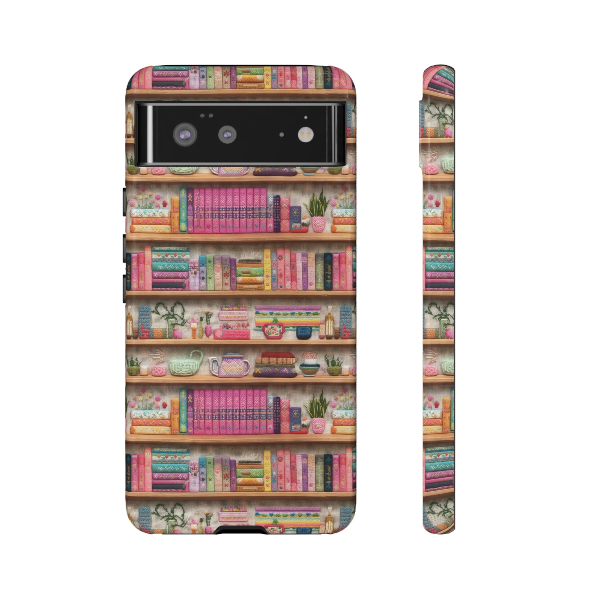 Phone Case 3D Illusion Books & Shelf Embroidery Design with Vibrant Colors Gift for Her Phone 15, Samsung iPhone Samsung Gift for Her Case iPhone 15, Samsung iPhone Samsung Accessory Gift for Her.