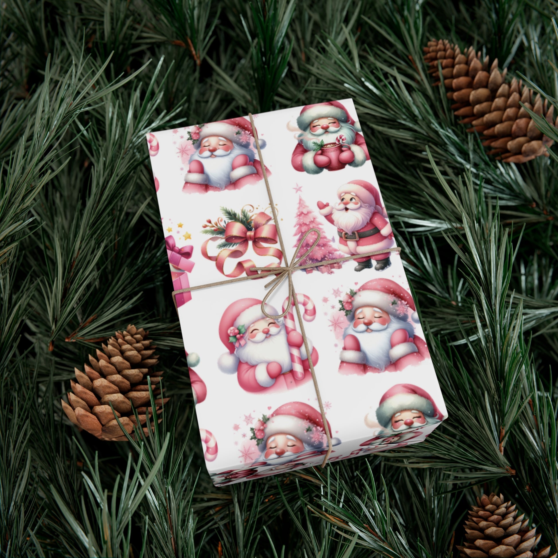 Pink Gift Wrap Papers, Christmas Santa Holiday Wrapping Pink Vintage Gift Packaging, Xmas Party Supplies, Decorative Present Wrap for Mom Premium Quality - MRSBYVALLE