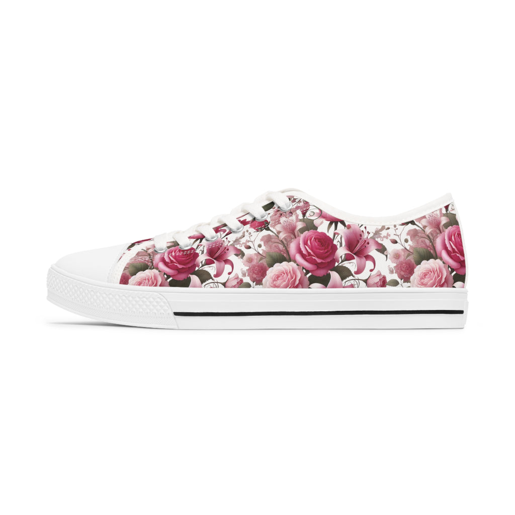 Floral Pink Women's Low Top Sneakers Breathable Polyester Canvas, Lightweight Stylish Floral Pastel Design, Comfortable All-Day Wear, Perfect for Walking and Everyday Activities - MRSBYVALLE
