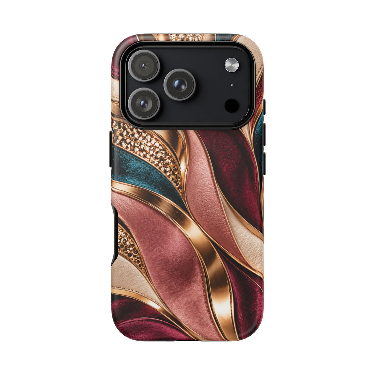 Lux Marble Waves Phone Case Metallic Burgundy, Teal Gold Protective Cover iPhone 18