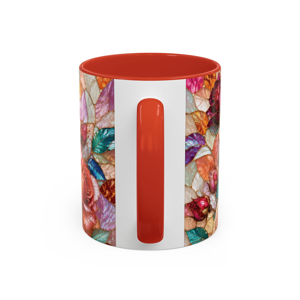 Floral Stained-Glass Accent Coffee Mug Colorful Rose Pattern (11/15 oz) Gift for Her