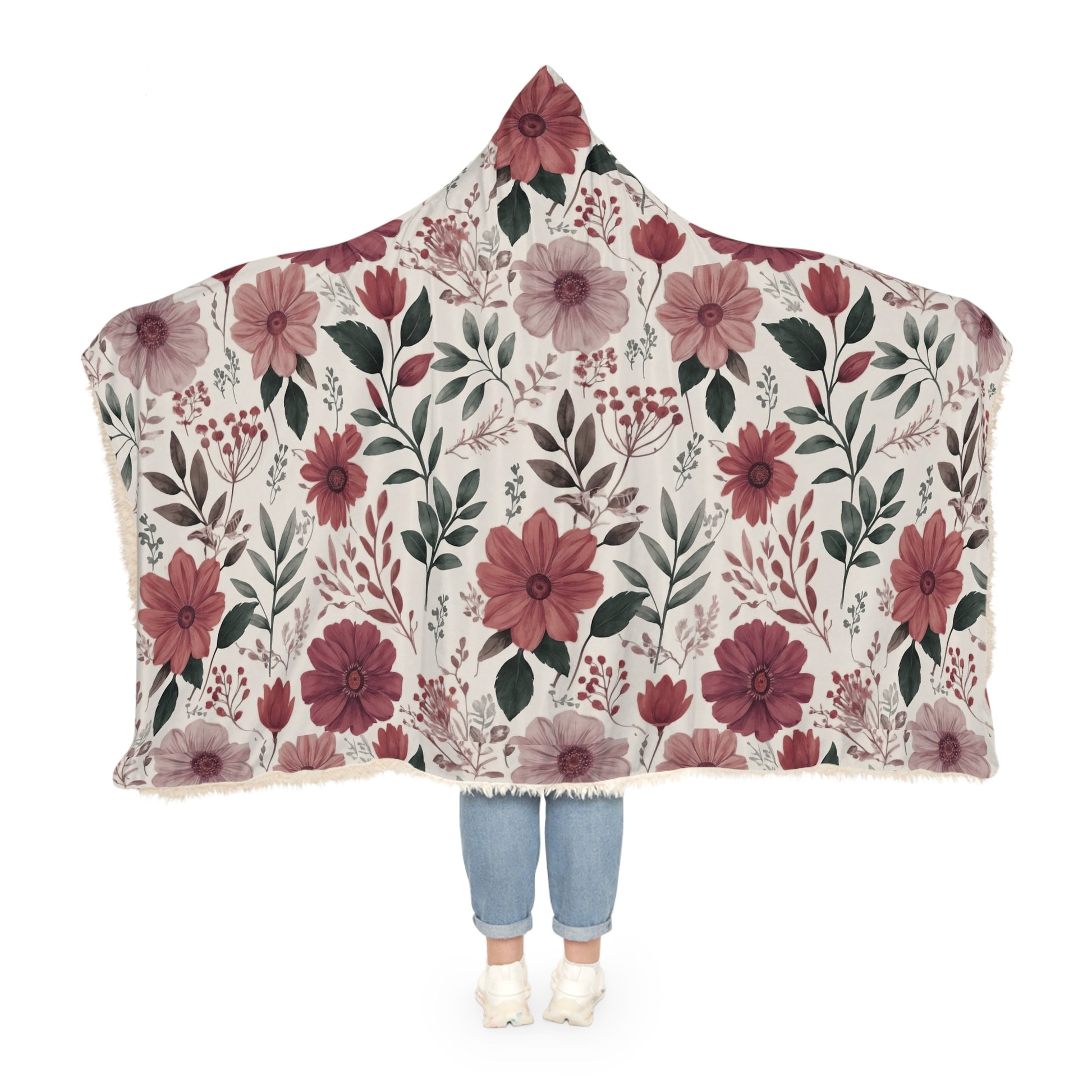 Romantic Rose Floral Hooded Blanket – 3D Illusion Cozy Sherpa Throw, Soft Gift for Her, Snuggle Up in Love & Warmth This Winter Gift for Mom Housewarming
