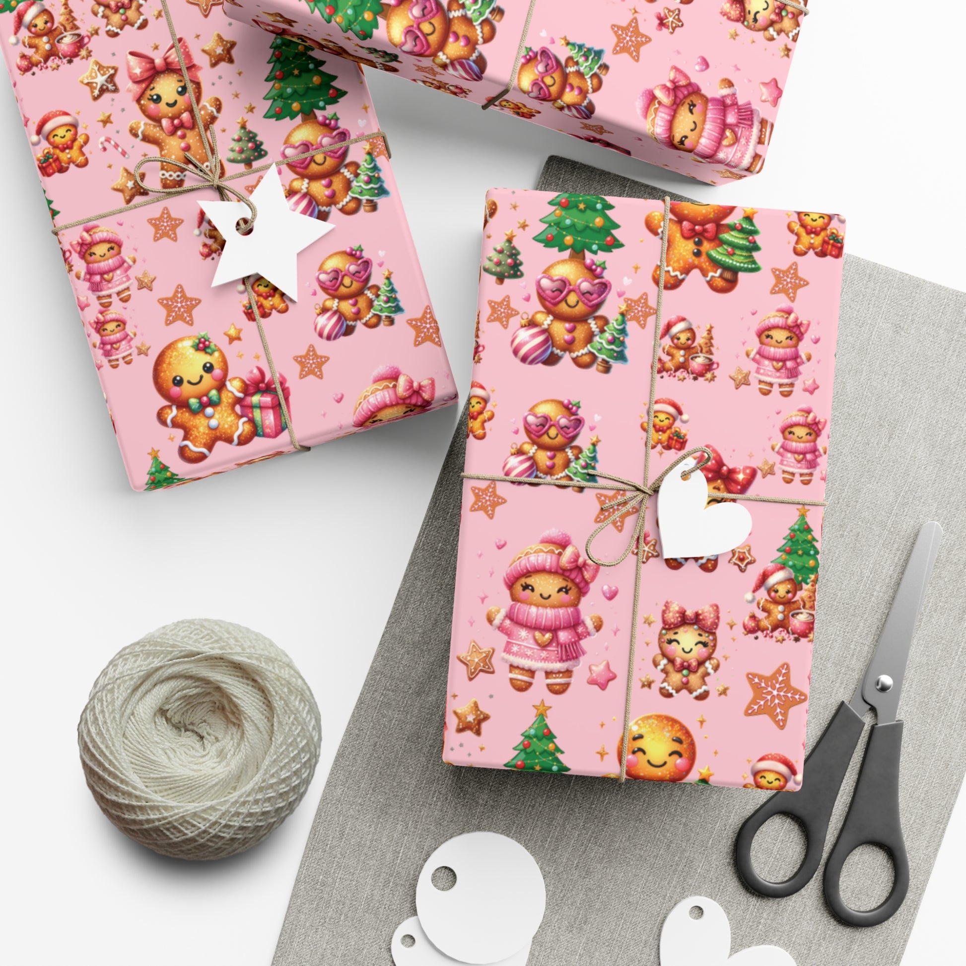 Pink Gingerbread Girls Christmas Wrapping Paper Cute Holiday Gift Wrap for Her, Festive & Whimsical Packaging for Xmas, Baby Showers Birthdays 3 SizesPerfect for Seasonal Gifting
