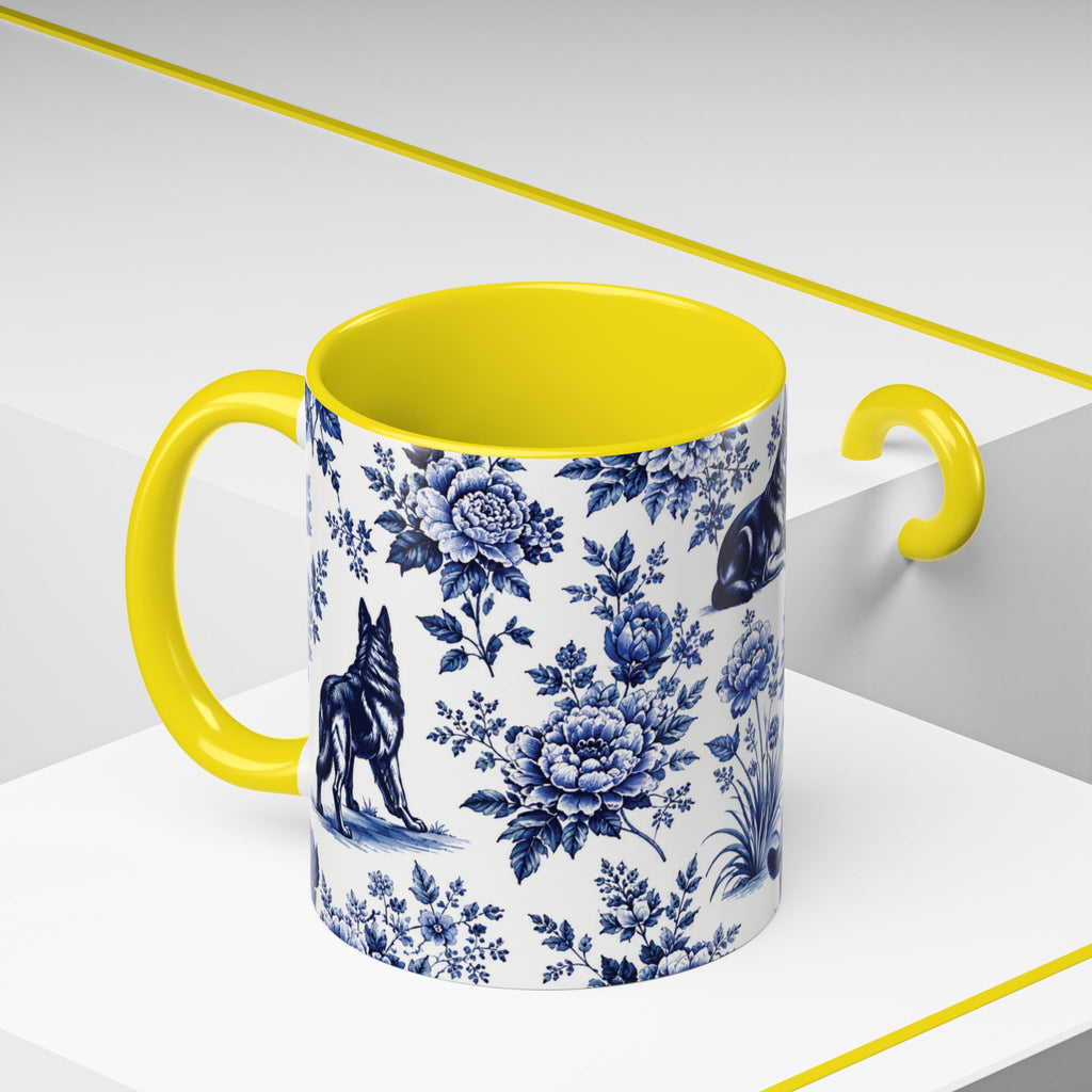 Elegant German Shepherd Floral Mug | Luxury Blue Toile Coffee Mug 11/15oz Accent Ceramic