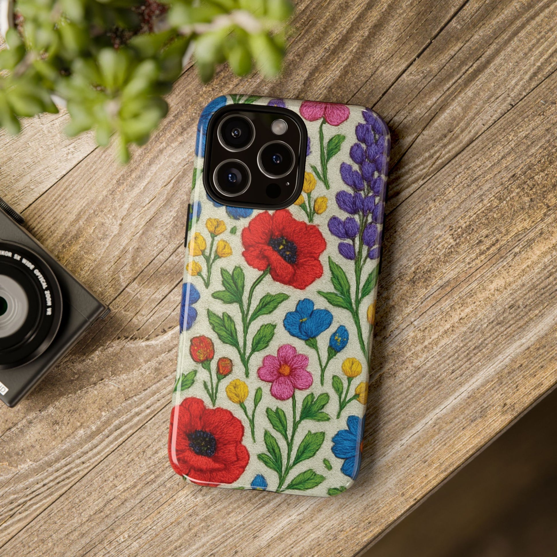 Bright 3D Illusion Wildflower Phone Case Cute Floral Design in Red, Pink, Blue – Aesthetic Protective Case for iPhone and  Android