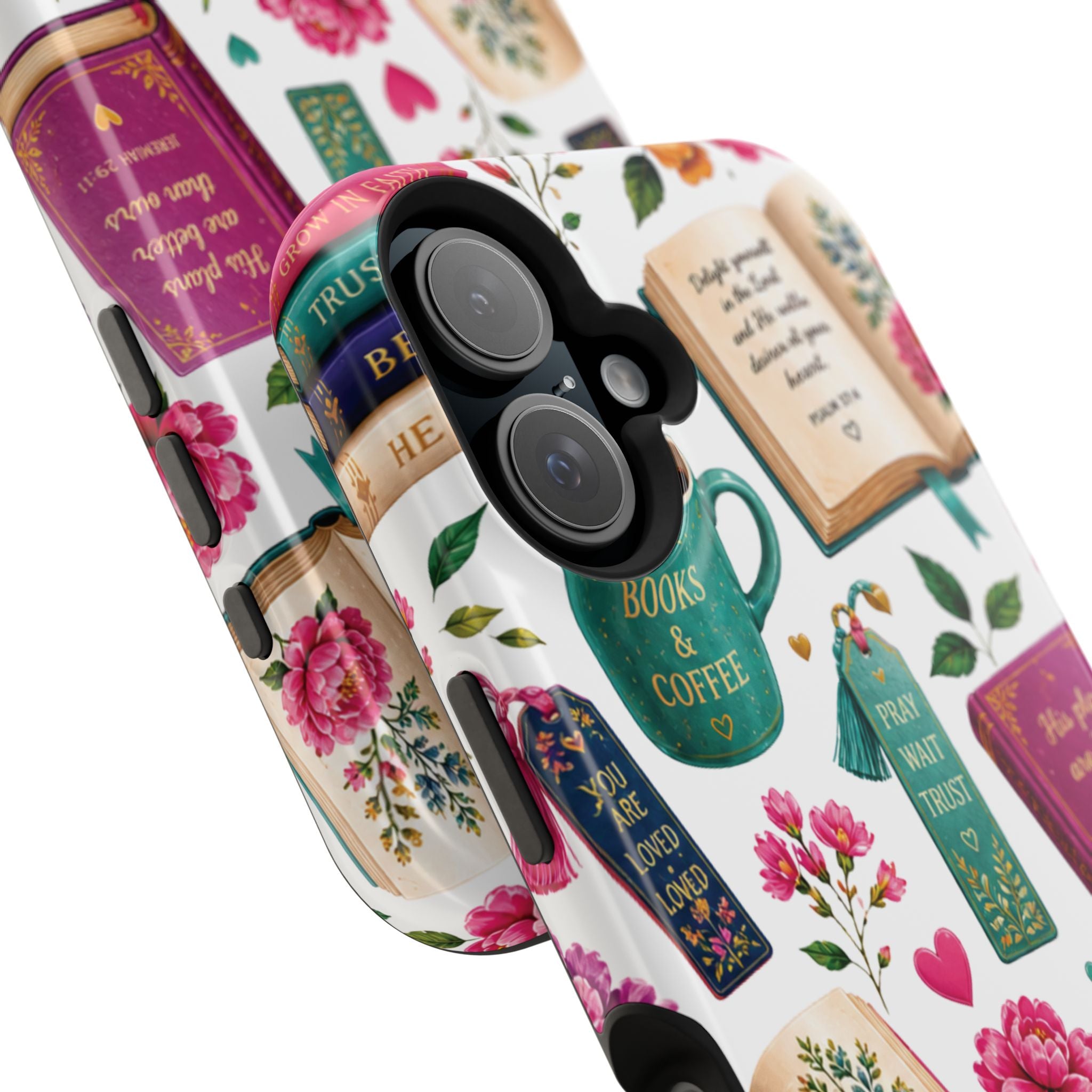 Christian Books & Coffee Phone Case — Magnetic Impact-Resistant Christian Gift