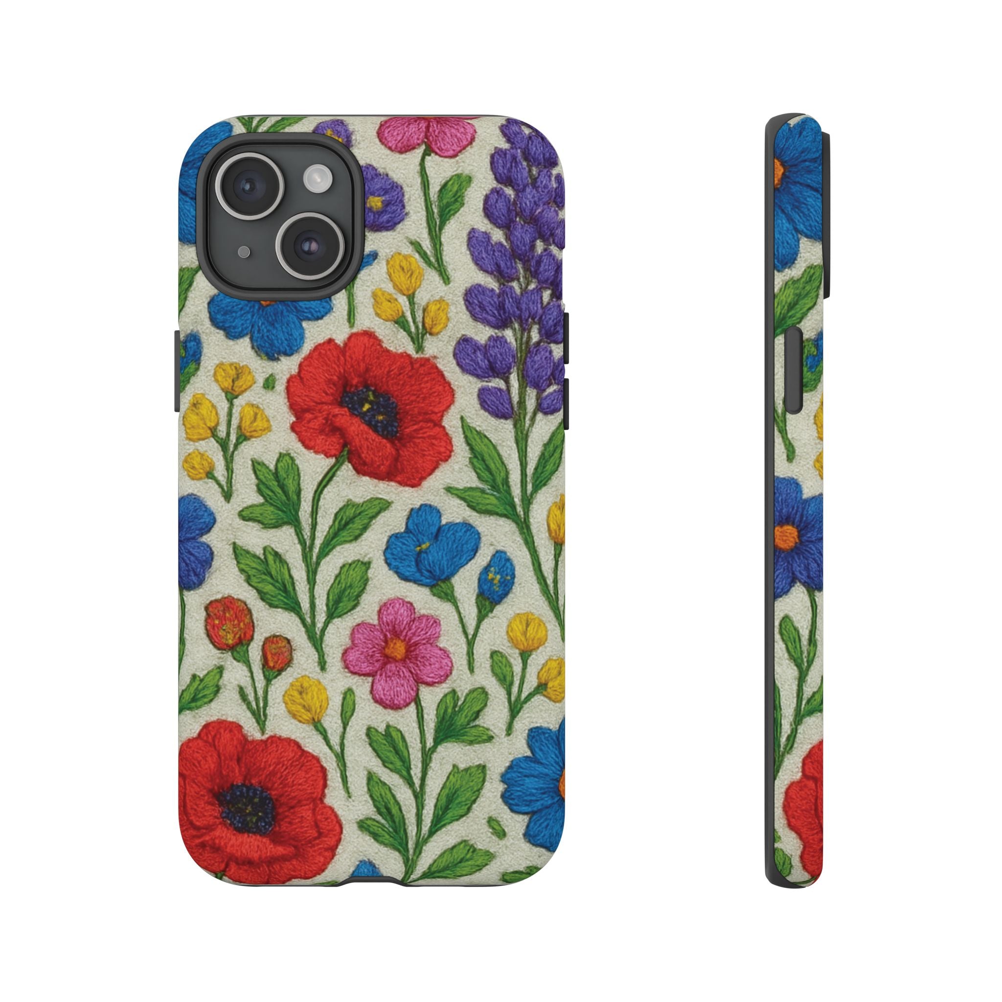 Bright 3D Illusion Wildflower Phone Case Cute Floral Design in Red, Pink, Blue – Aesthetic Protective Case for iPhone and  Android