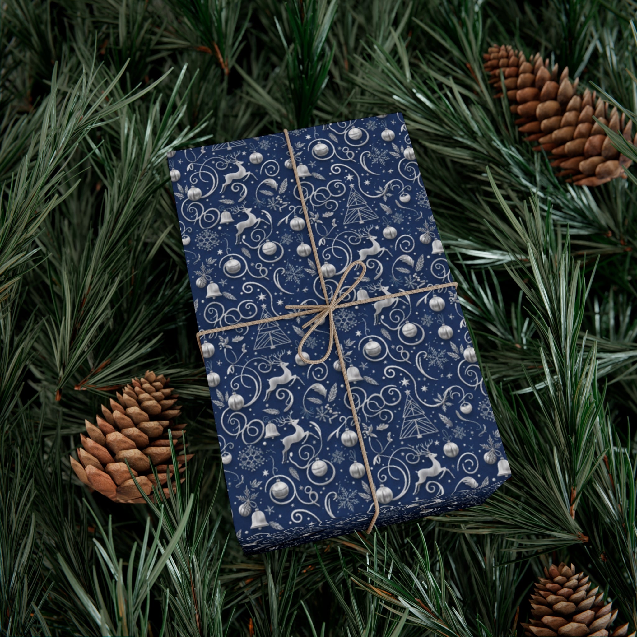 Elegant Blue & Silver Christmas Gift Wrap – Holiday Wrapping Paper Sheets & Rolls | MRSBYVALLE