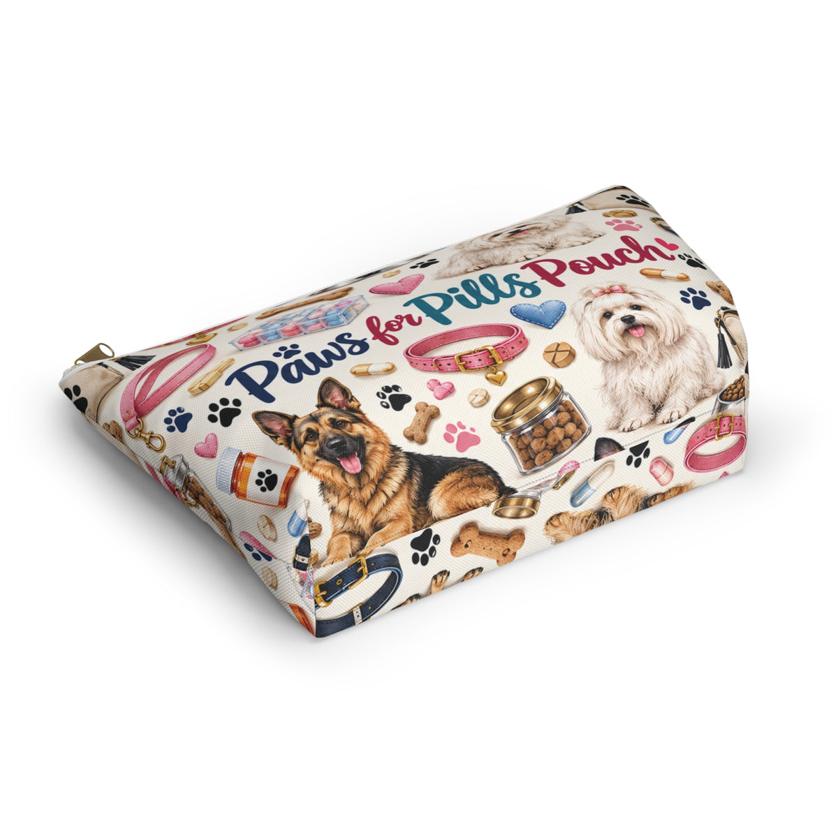 Paws for Pills Accessory Pouch — Dog Medicine & Treats T-Bottom Makeup Bag
