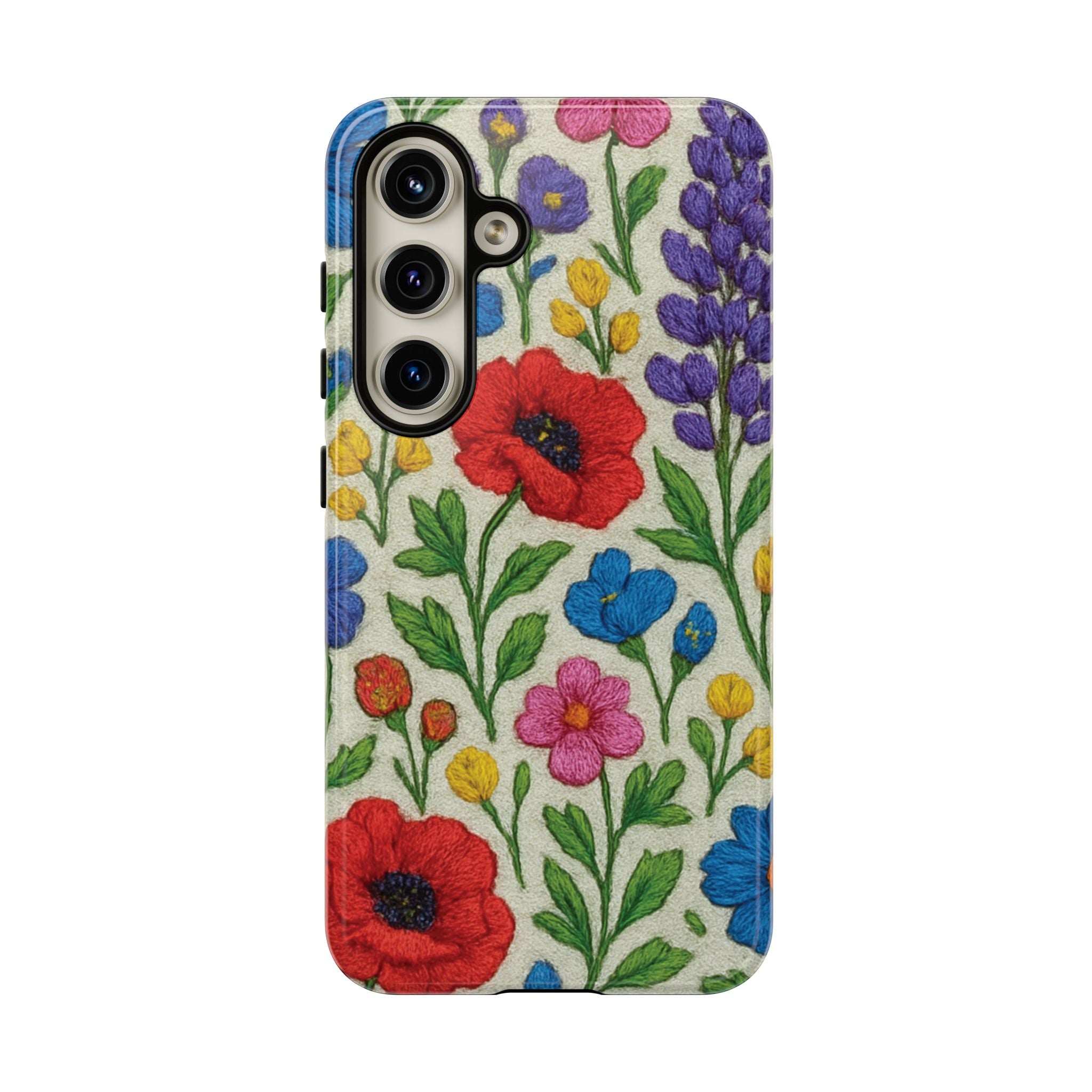 Bright 3D Illusion Wildflower Phone Case Cute Floral Design in Red, Pink, Blue – Aesthetic Protective Case for iPhone and  Android