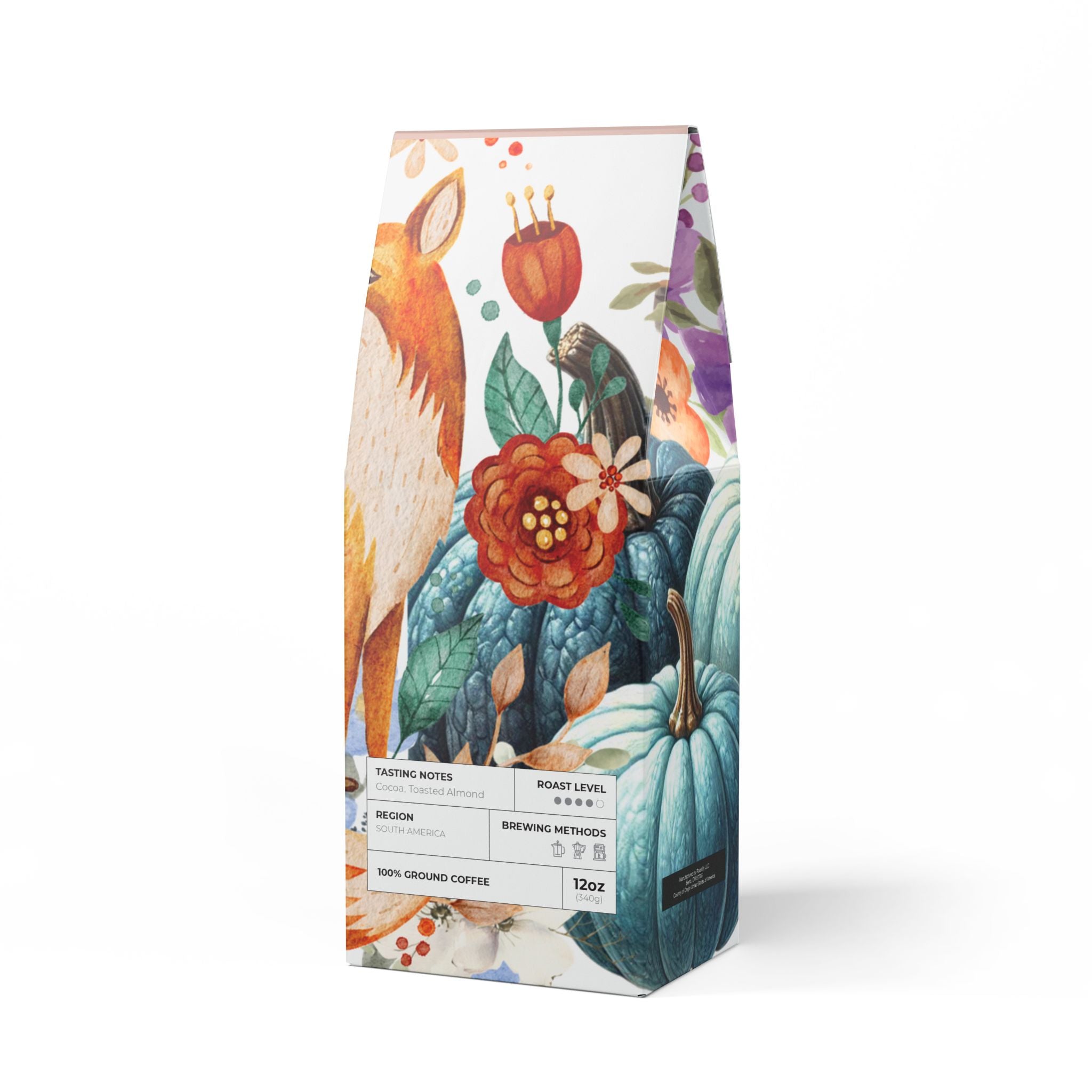 Fox & Blue Pumpkin Winter Coffee Blend - Medium-Dark Roast 12oz | Ground & Whole Bean | Rich, Cozy Flavor for Fall & Winter Mornings Holiday Unique Gifts, Medium-Dark Roast with Toasted Blend Medium-Dark Roast Coffee | Gift for Mom - MRSBYVALLE
