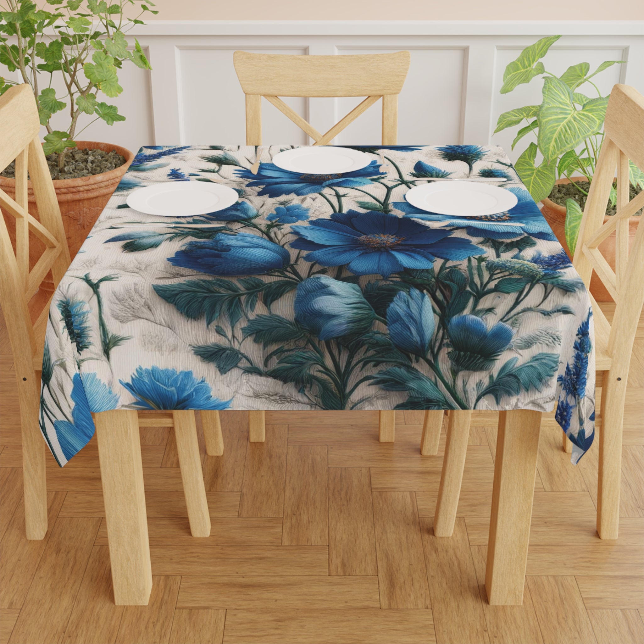 Blue Wildflower Tablecloth 100% Polyester, Vibrant Double-Sided Print, Durable & Stylish, Perfect for Dining Tables, Outdoor Picnics, and Special OccasionsBirthdays all Events and Occasions - MRSBYVALLE