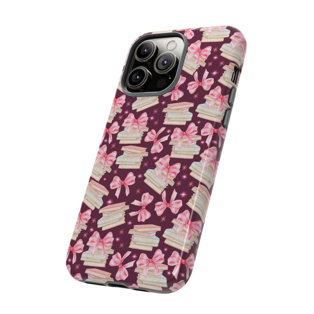 Coquette Pink Bows & Books Phone Case for iPhone 16 15 14 13 12  21 23 Samsung, and Pixel | Stylish Protective Cover Gift for Her Perfect for Floral Lover